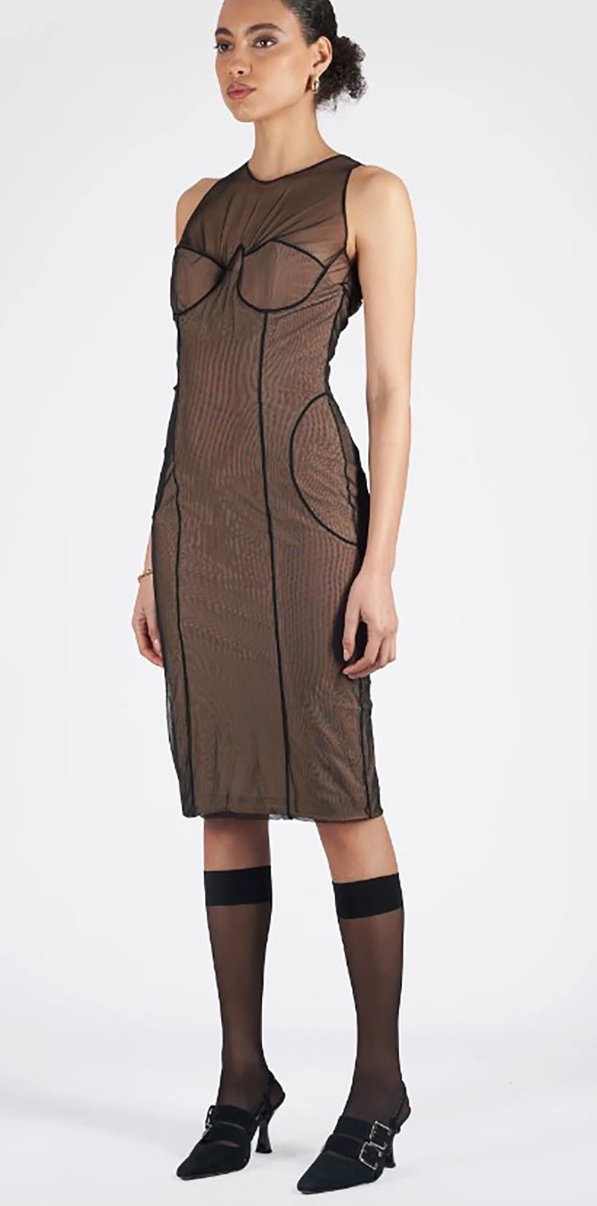 S/S 2001 TOM FORD for GUCCI VINTAGE NUDE/BLACK MESH DRESS IT 42 - US 6 In Excellent Condition In Montgomery, TX
