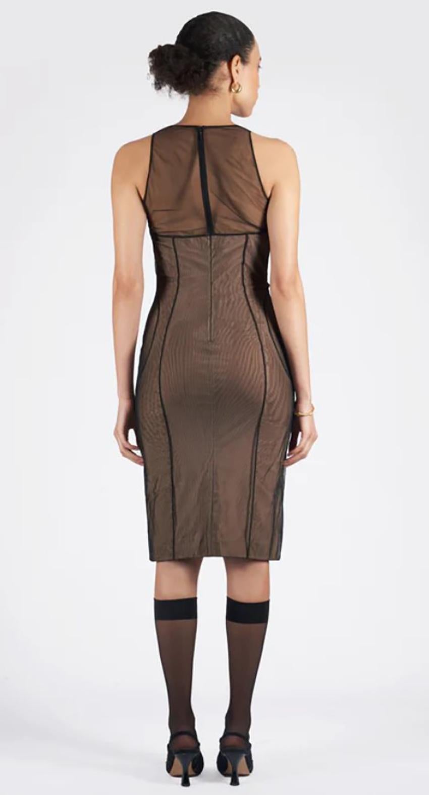 Women's S/S 2001 TOM FORD for GUCCI VINTAGE NUDE/BLACK MESH DRESS IT 42 - US 6