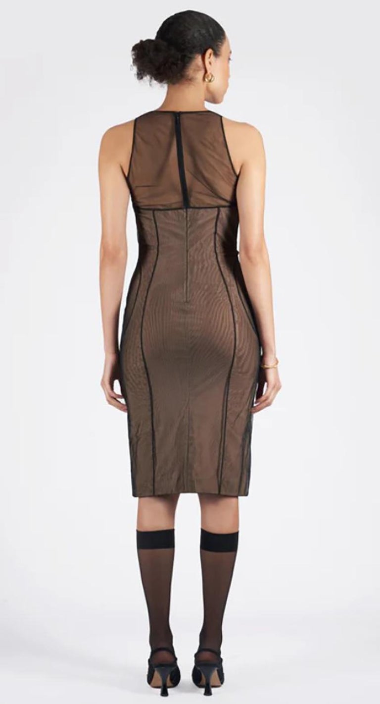 knee length dresses for ladies BLACK MESH NUDE UNDER TONED DRESS – Image Headquarters Boutique main image 1
