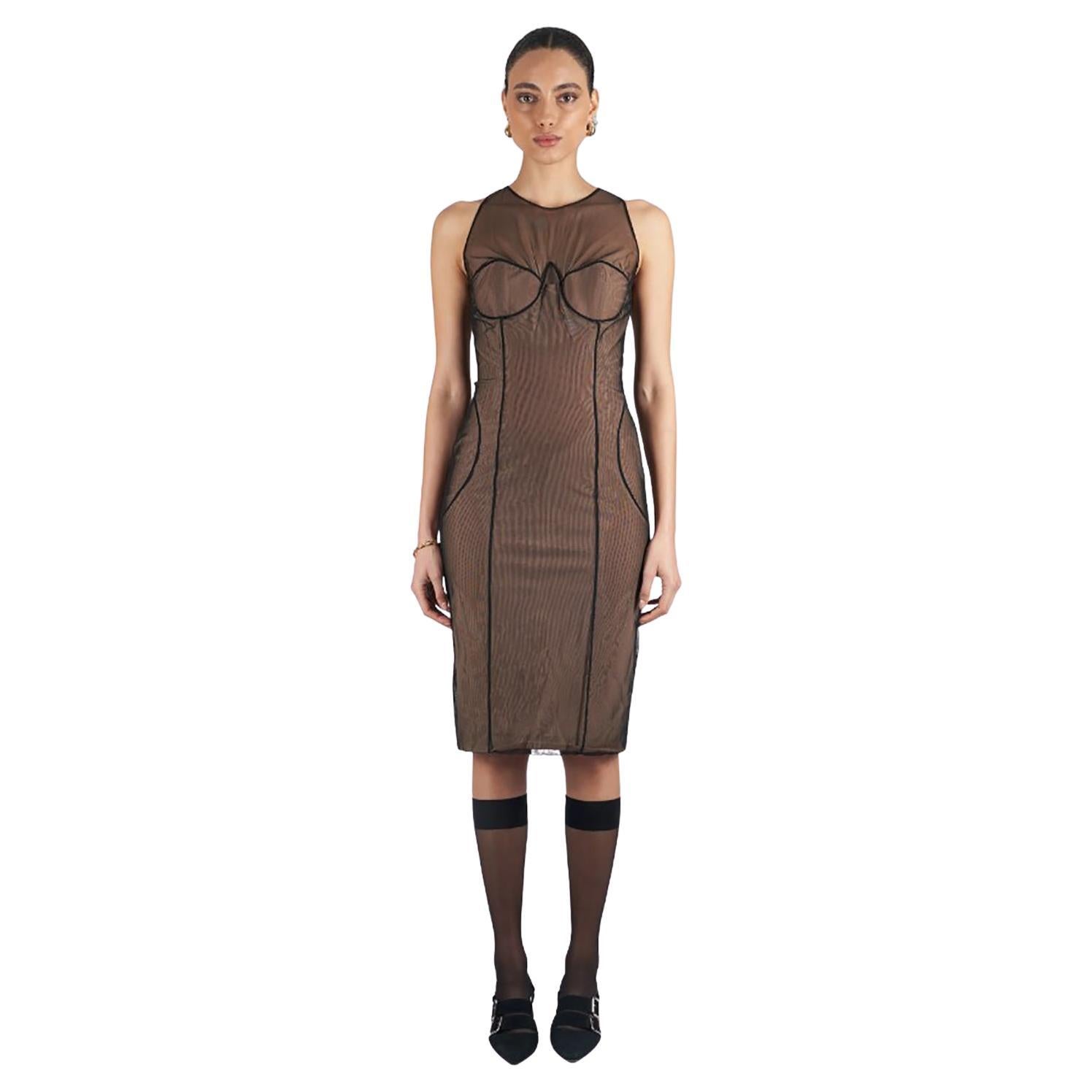 S/S 2001 TOM FORD for GUCCI VINTAGE NUDE/BLACK MESH DRESS IT 42 - US 6
