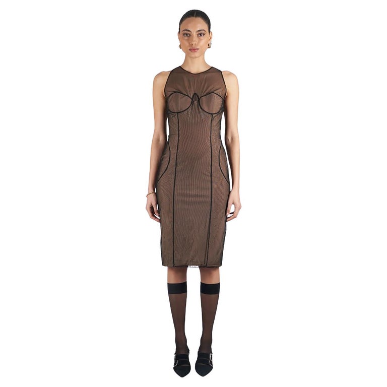 S/S 2001 TOM FORD for GUCCI VINTAGE NUDE/BLACK MESH DRESS IT 42 - US 6 For  Sale at 1stDibs