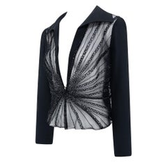 S/S 2001 Valentino Garavani Sheer Beaded Collared Blouse