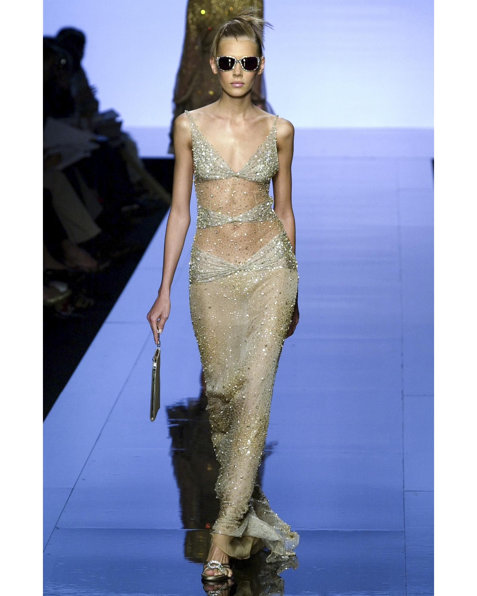 S/S 2001 Valentino Mesh and Silk Tan Embellished Gown 7