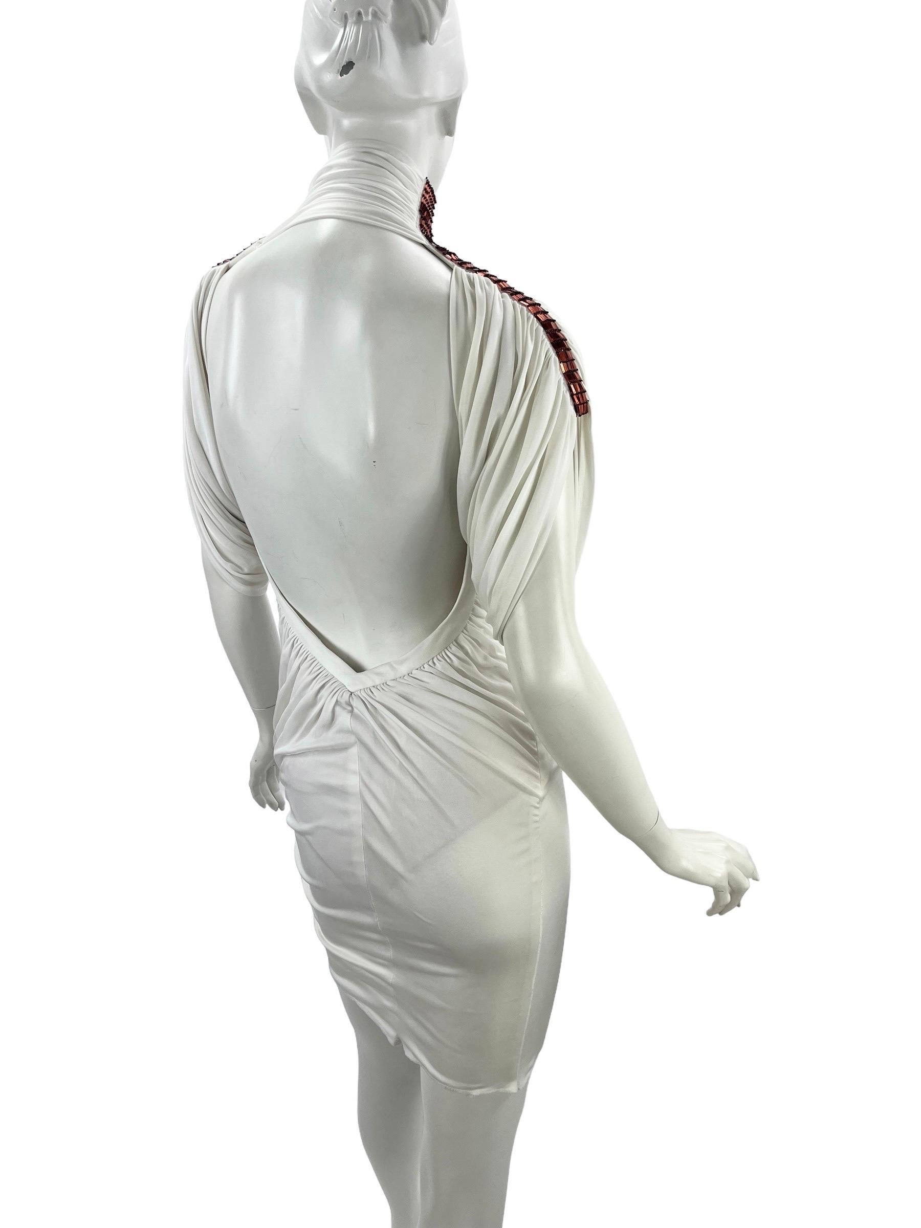 S/S 2001 Vintage Gianni Versace Couture Embellished White Turtleneck Dress It 38 In Excellent Condition For Sale In Montgomery, TX