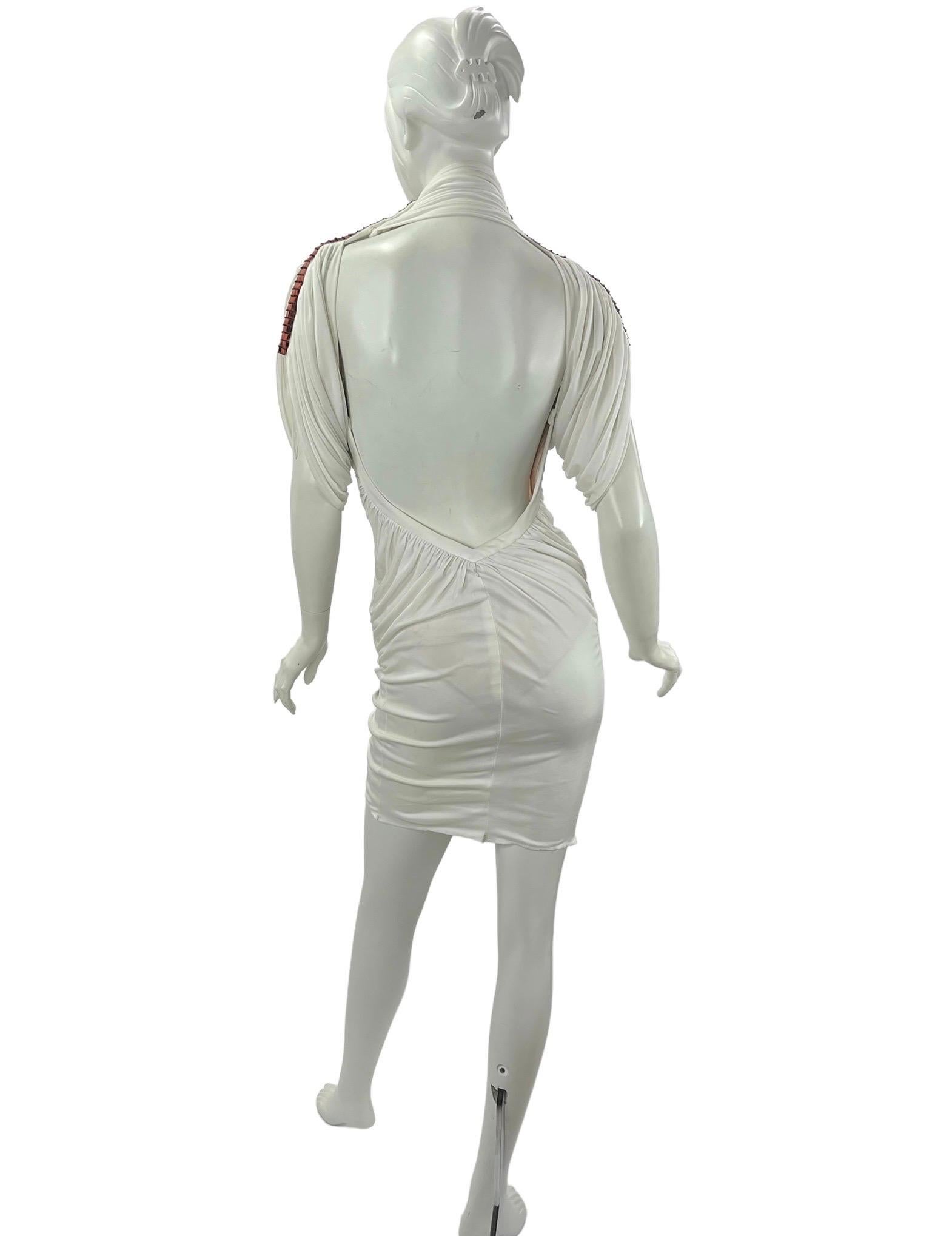 Women's S/S 2001 Vintage Gianni Versace Couture Embellished White Turtleneck Dress It 38 For Sale