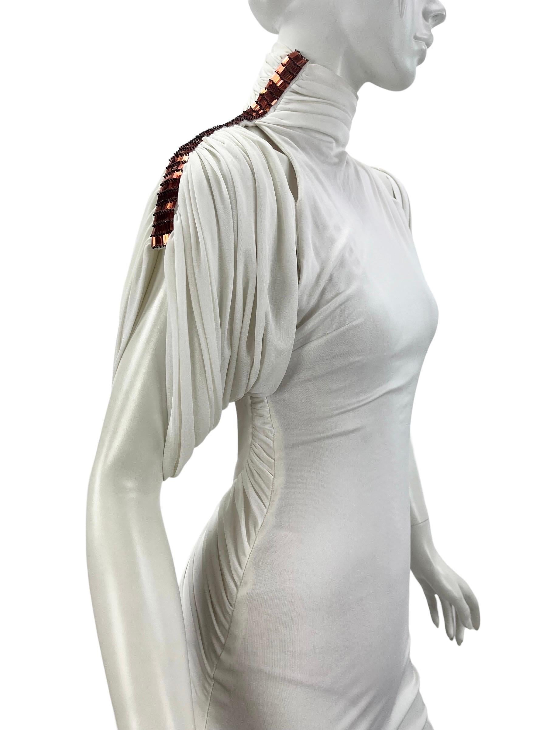 S/S 2001 Vintage Gianni Versace Couture Embellished White Turtleneck Dress It 38 For Sale 1
