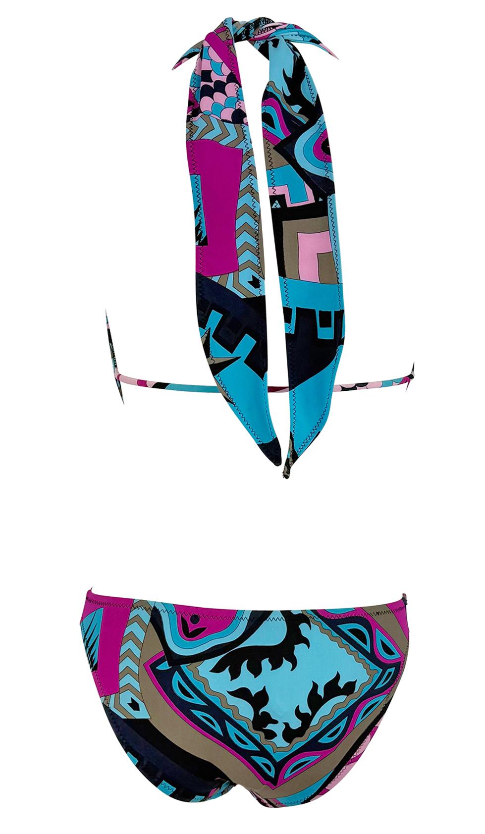 Traje de baño de una pieza S/S 2001 Yigal Azrouël Runway Plunging Halter Rosa Azul en venta 1