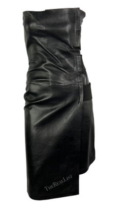 S/S 2001 Yves Saint Laurent by Tom Ford Black Leather Strapless Bandage Dress
