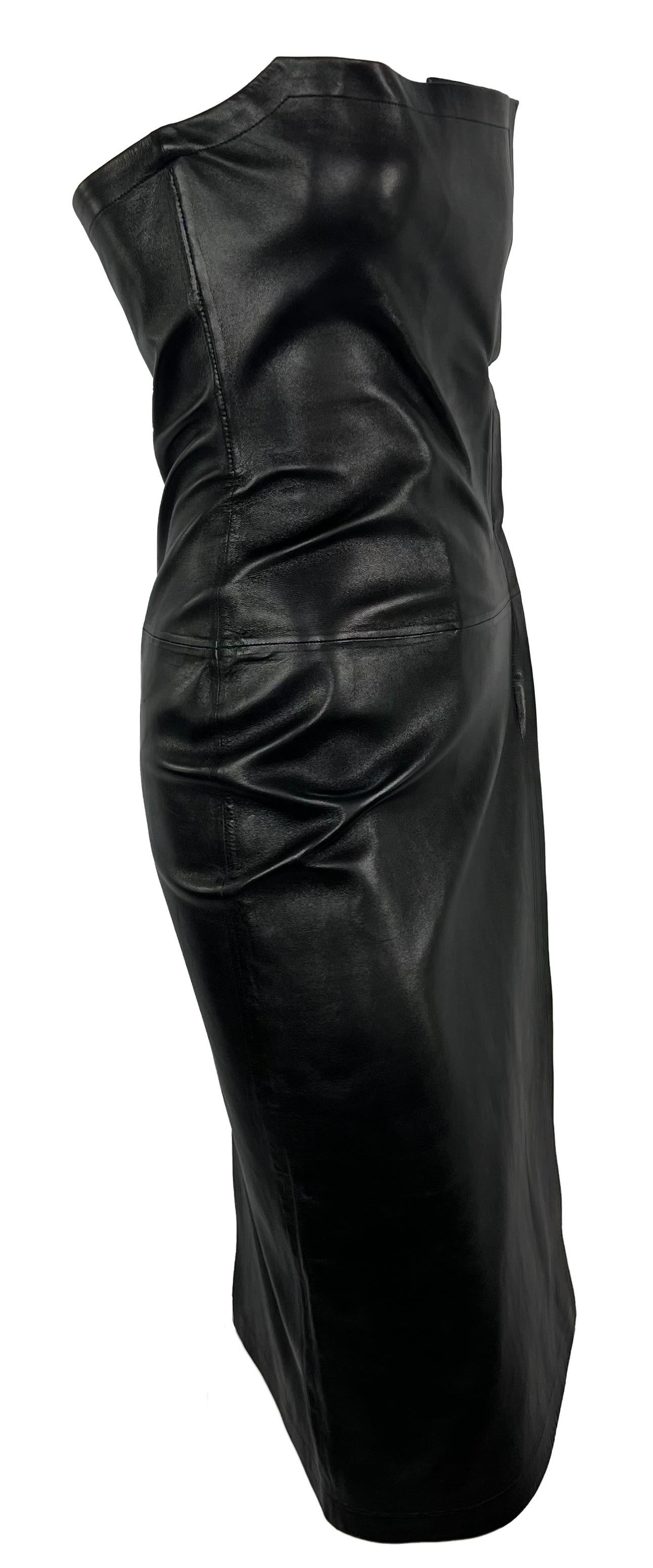 S/S 2001 Yves Saint Laurent by Tom Ford Black Leather Strapless Bandage Dress For Sale 2