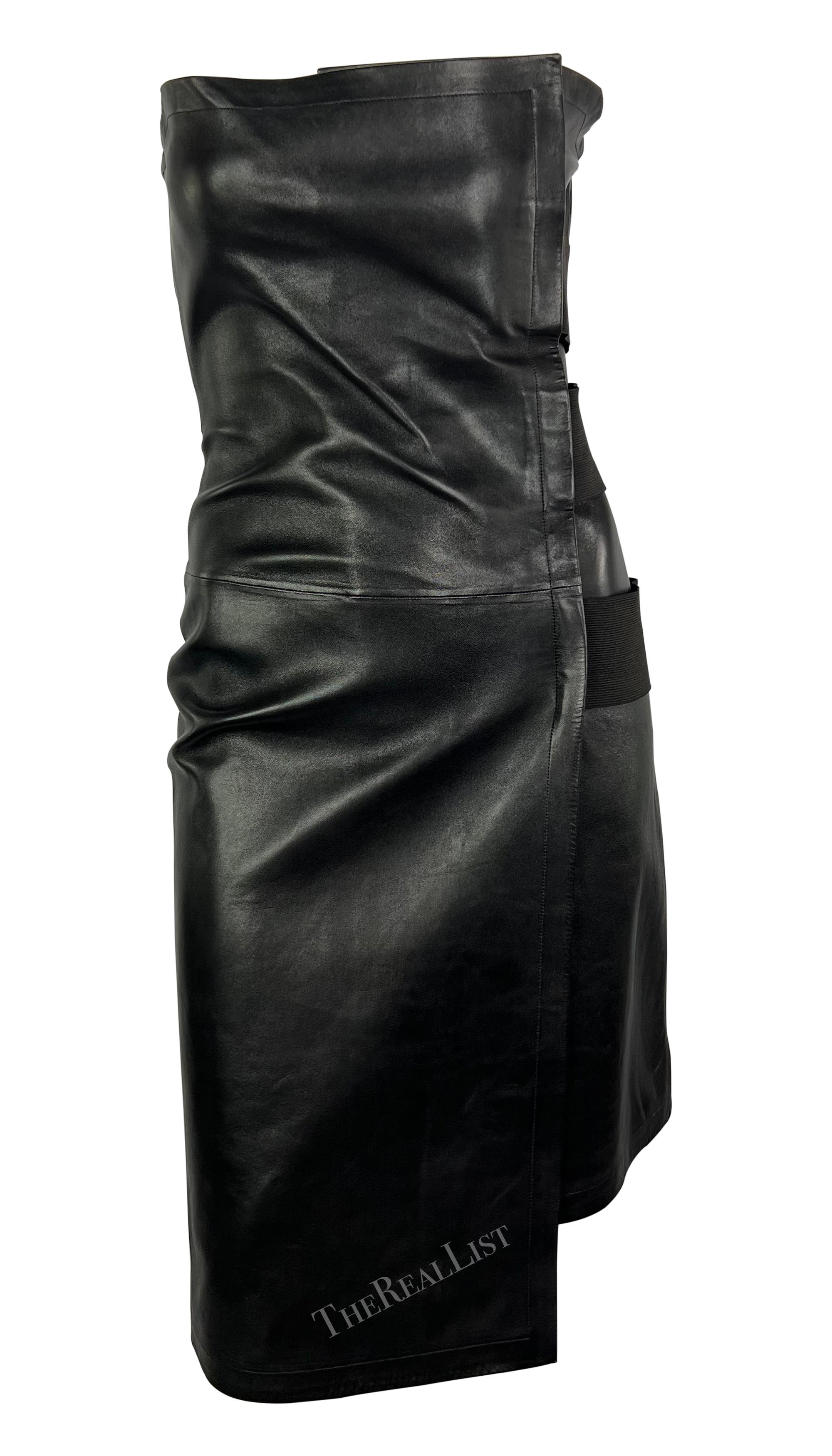 S/S 2001 Yves Saint Laurent by Tom Ford Black Leather Strapless Bandage Dress For Sale 3