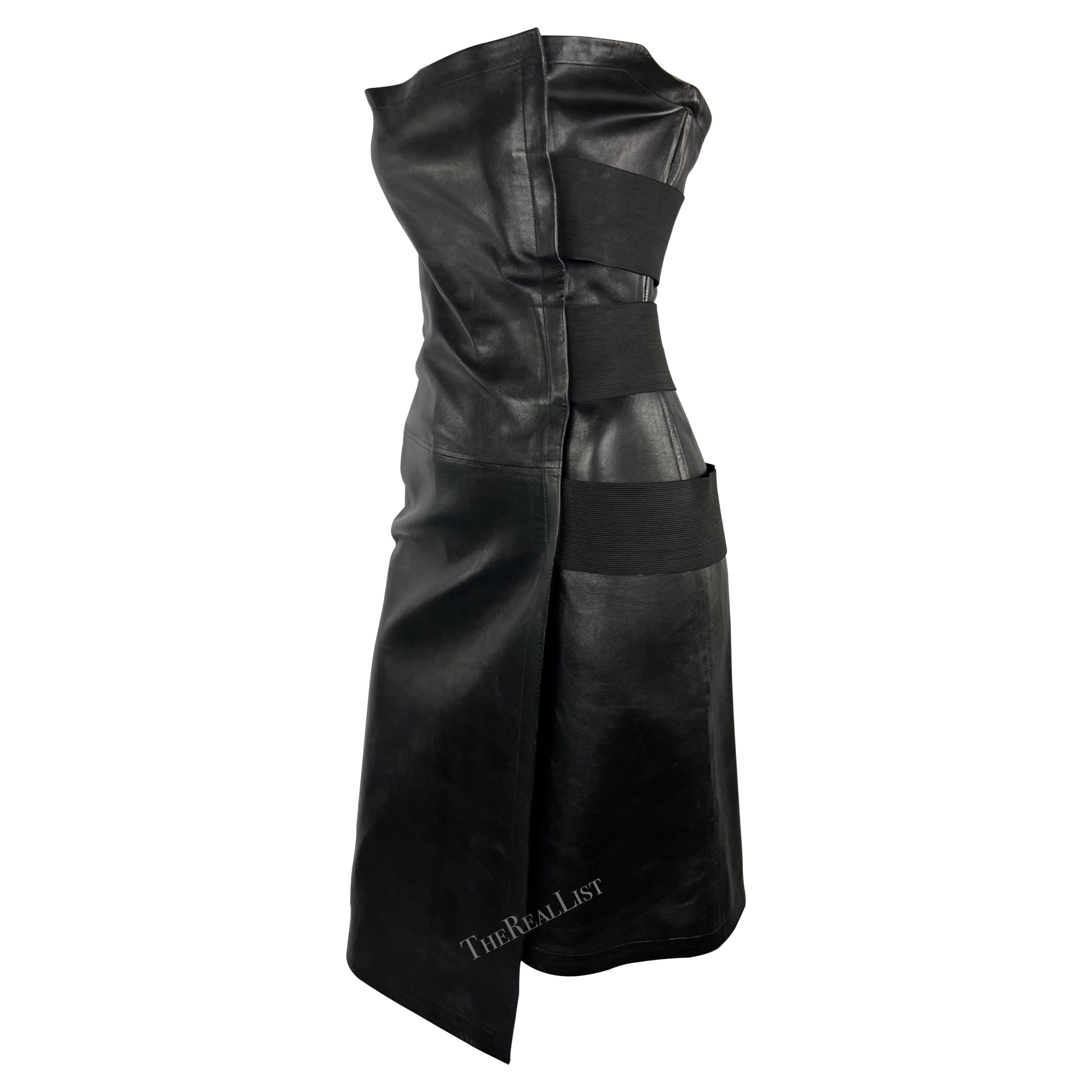 S/S 2001 Yves Saint Laurent by Tom Ford Black Leather Strapless Bandage Dress For Sale