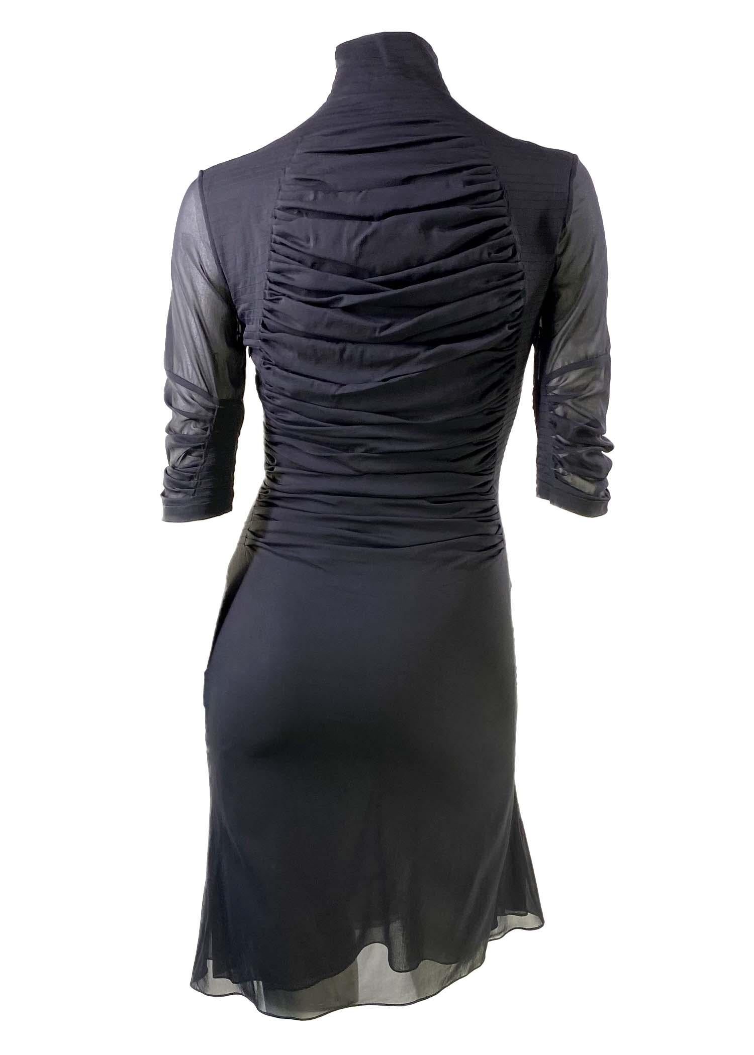 S/S 2001 Yves Saint Laurent by Tom Ford Black Pleated Silk Runway Dress In Excellent Condition For Sale In West Hollywood, CA