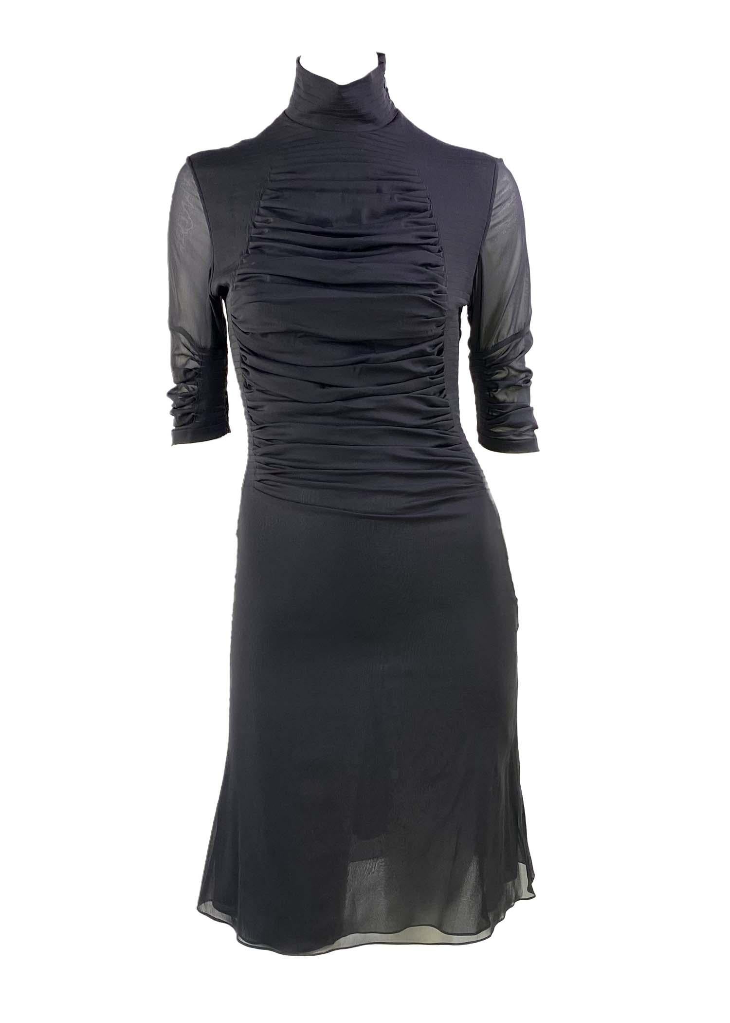 Women's S/S 2001 Yves Saint Laurent by Tom Ford Black Pleated Silk Runway Dress For Sale