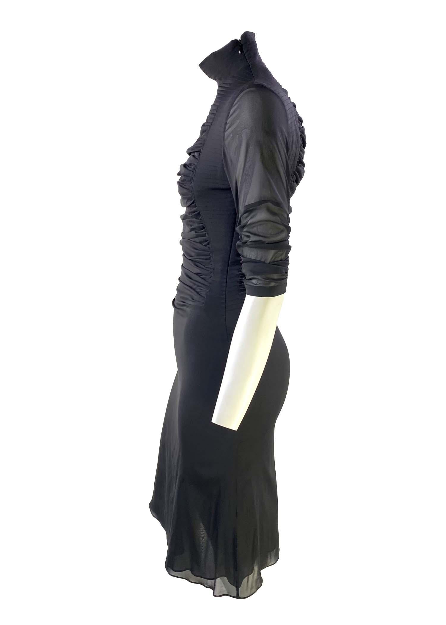 S/S 2001 Yves Saint Laurent by Tom Ford Black Pleated Silk Runway Dress For Sale 1