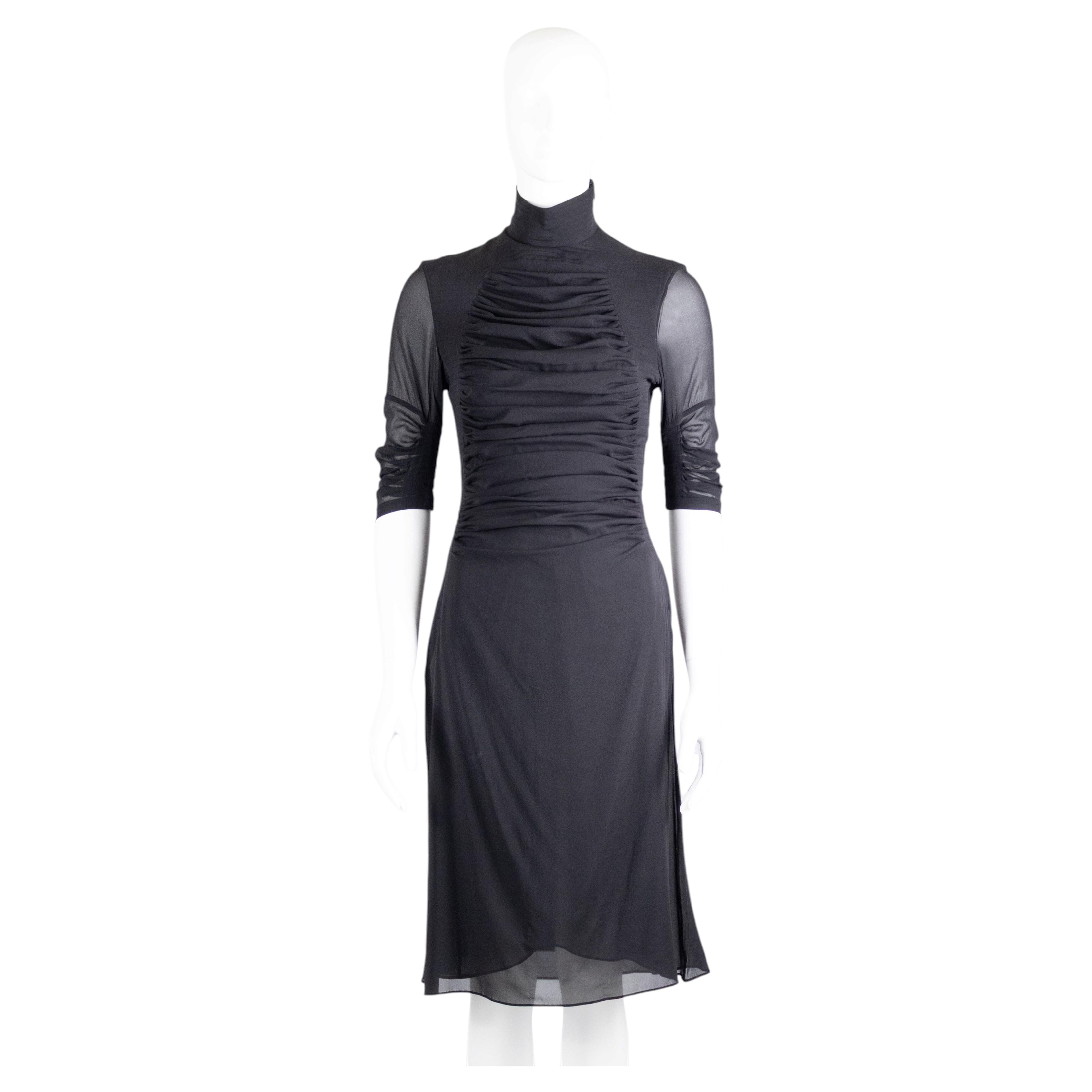 Yves Saint Laurent by Tom Ford Black Pleated Silk Runway Dress S/S 2001
