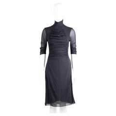 Yves Saint Laurent by Tom Ford Vestido de Pasarela de Seda Plisada Negro S/S 2001