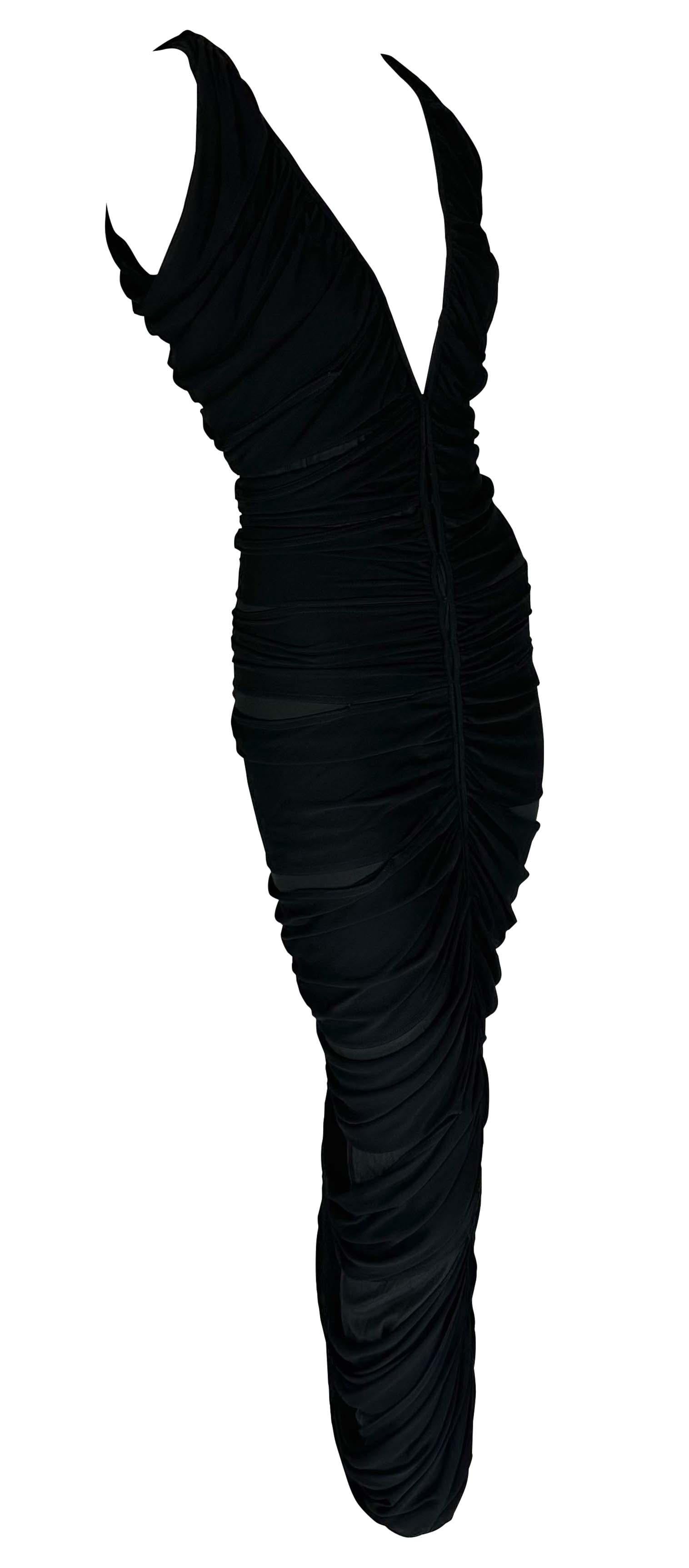 S/S 2001 Yves Saint Laurent by Tom Ford Draped Bodycon Black Viscose Dress For Sale 4