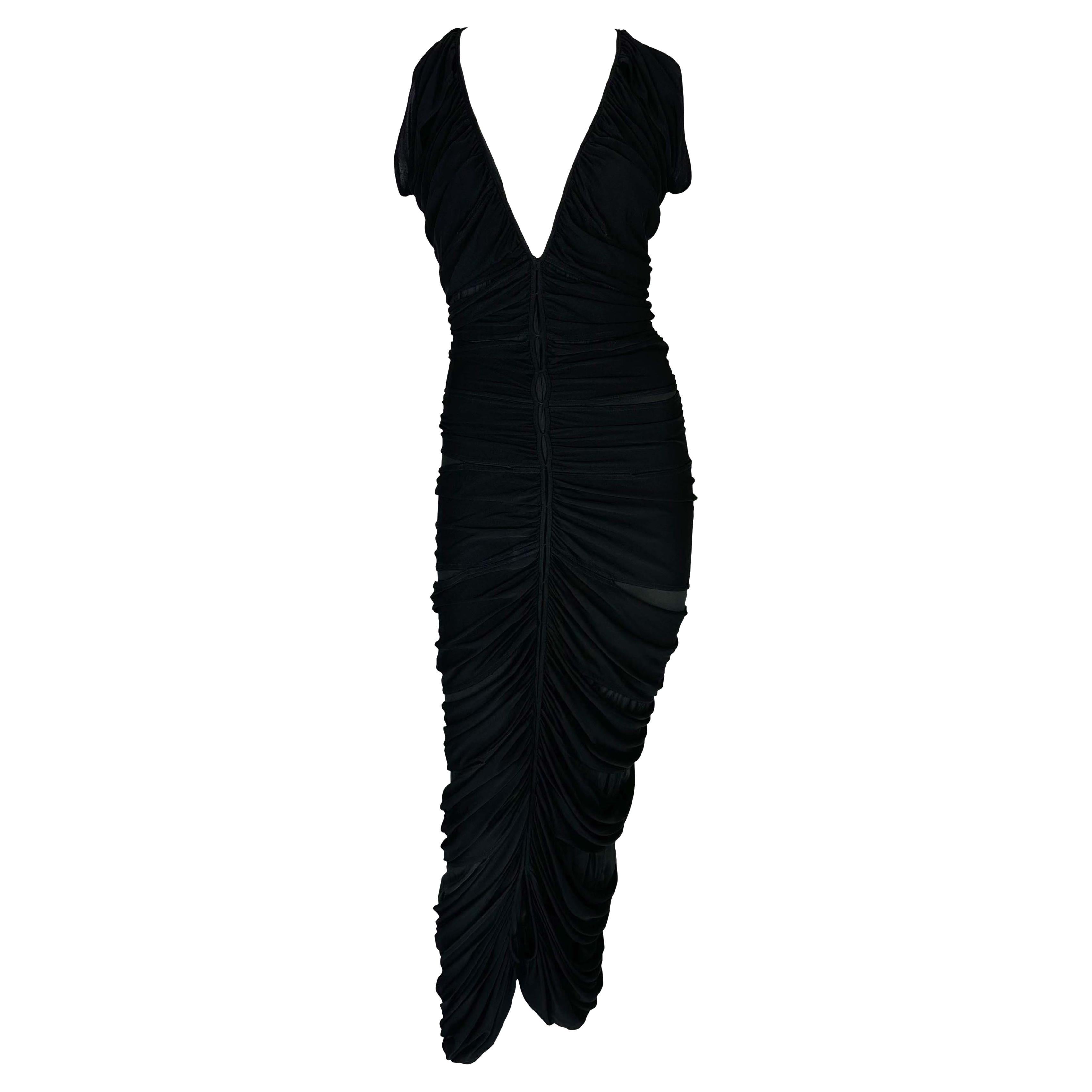 S/S 2001 Yves Saint Laurent by Tom Ford Draped Bodycon Black Viscose Dress For Sale