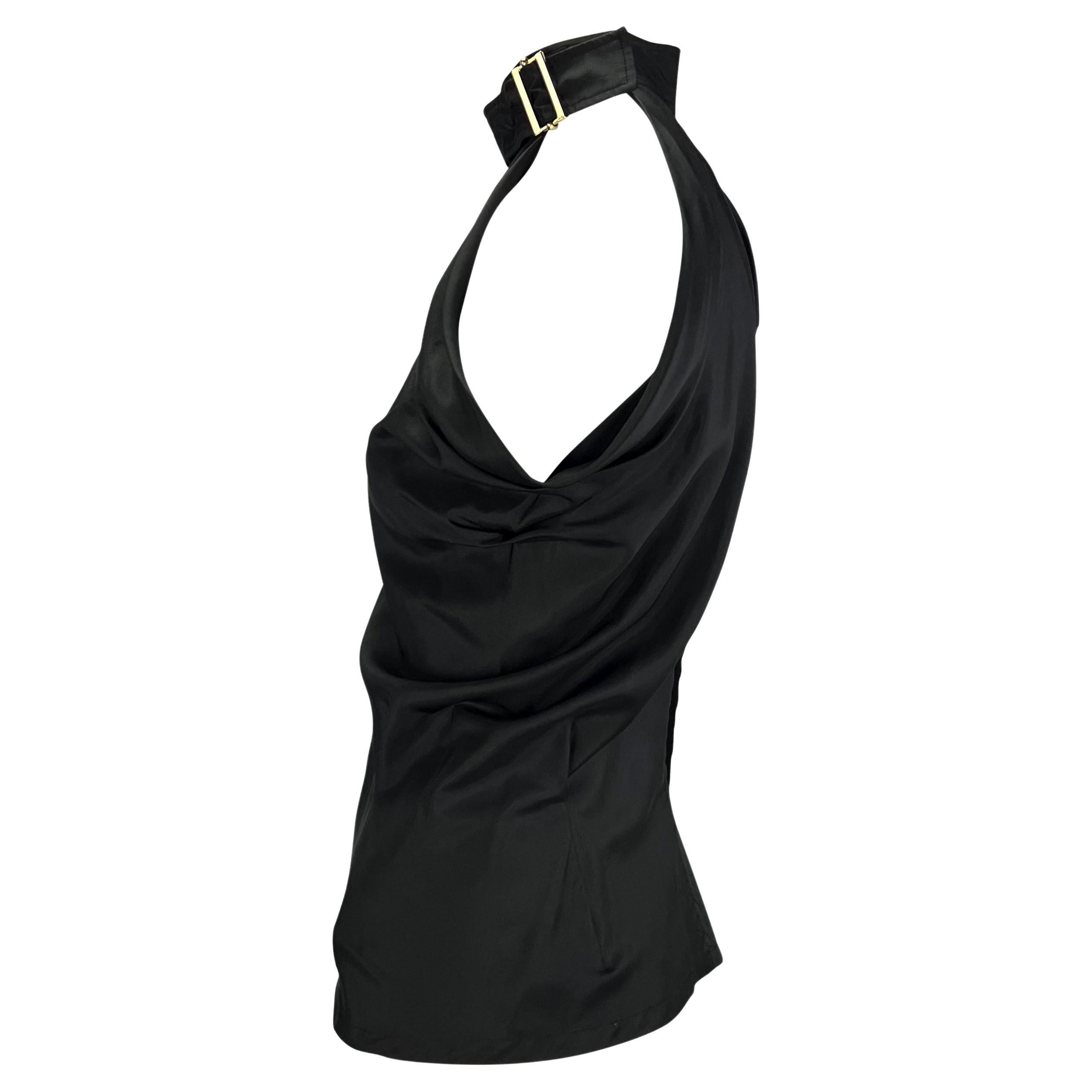 S/S 2001 Yves Saint Laurent by Tom Ford Plunge Black Silk Sleeveless Buckle Top In Excellent Condition For Sale In West Hollywood, CA