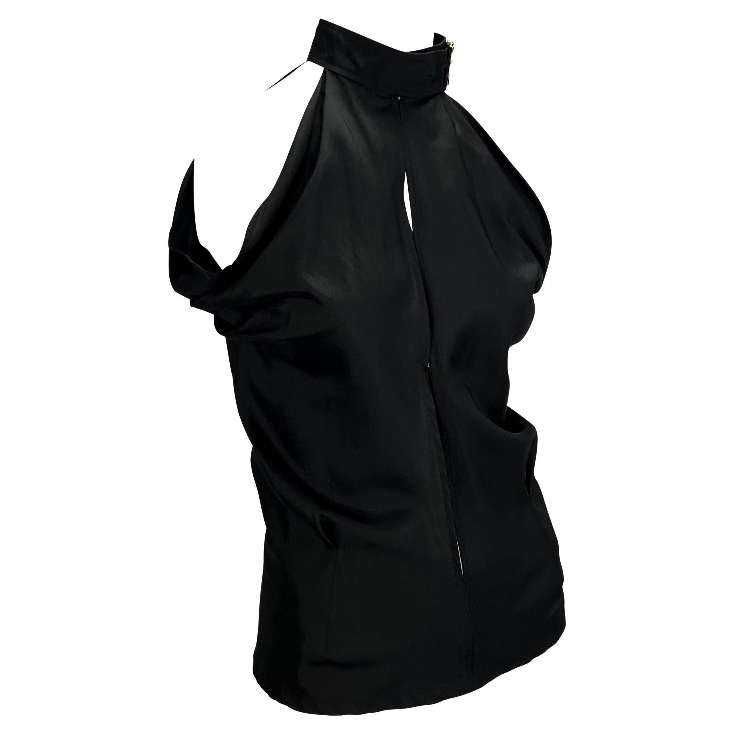 S/S 2001 Yves Saint Laurent by Tom Ford Plunge Black Silk Sleeveless Buckle Top For Sale 2