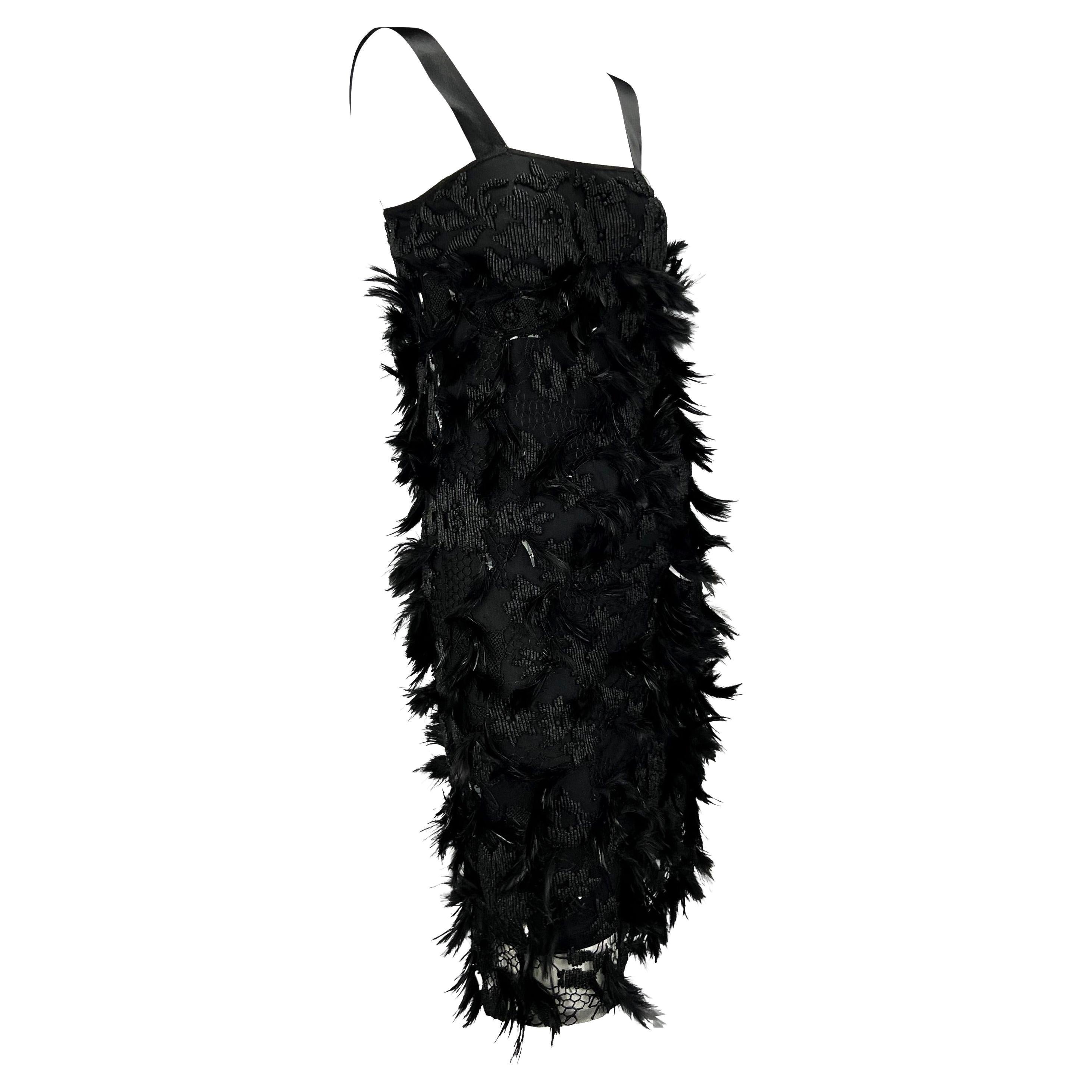 S/S 2001 Yves Saint Laurent by Tom Ford Runway Feather Beaded Ribbon Dress For Sale 2