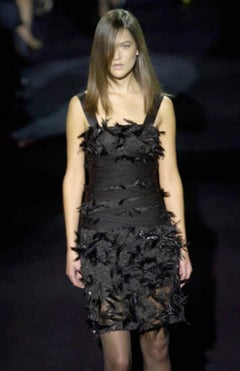 S/S 2001 Yves Saint Laurent by Tom Ford Runway Feather Beaded Ribbon Dress