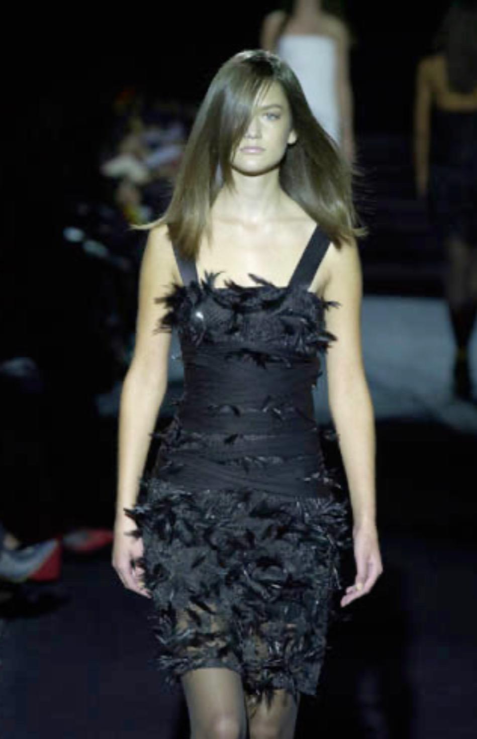 Black S/S 2001 Yves Saint Laurent by Tom Ford Runway Feather Beaded Ribbon Dress For Sale