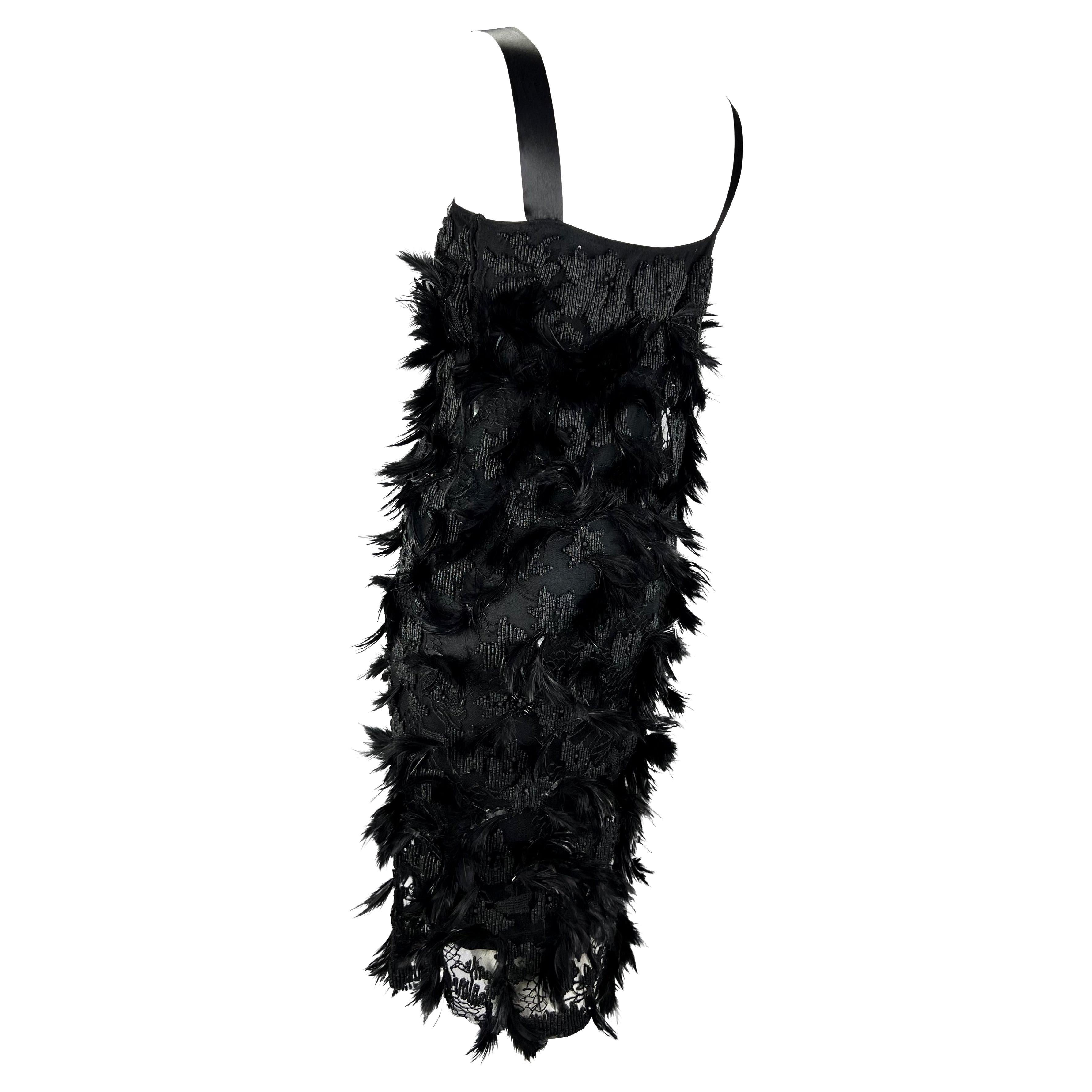 S/S 2001 Yves Saint Laurent by Tom Ford Runway Feather Beaded Ribbon Dress In Good Condition For Sale In West Hollywood, CA