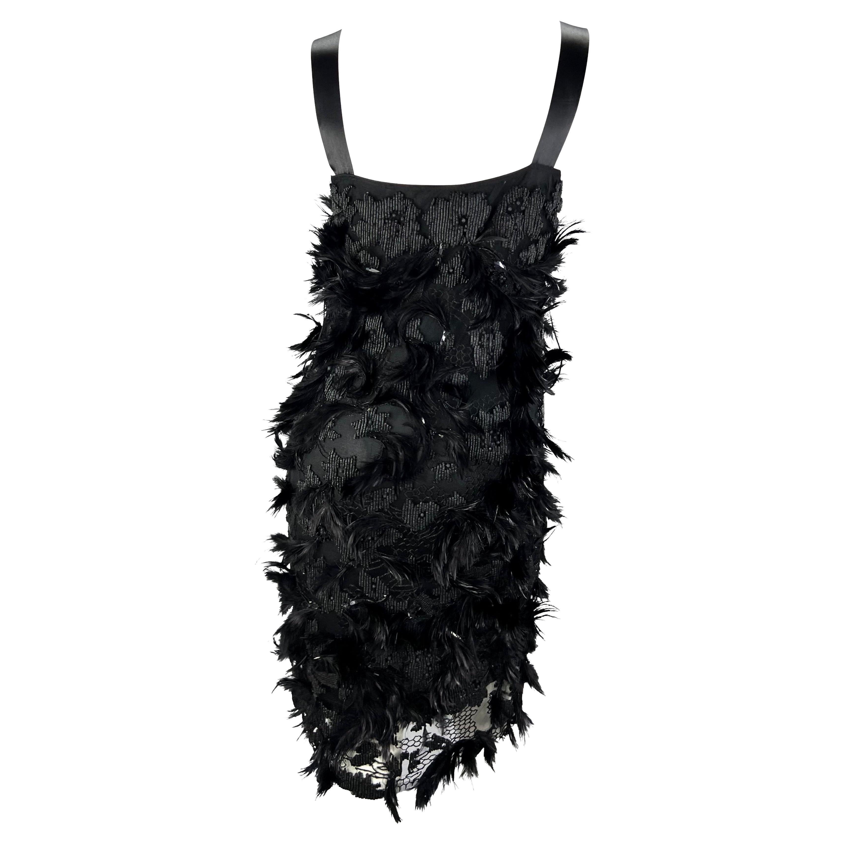 Women's S/S 2001 Yves Saint Laurent by Tom Ford Runway Feather Beaded Ribbon Dress For Sale