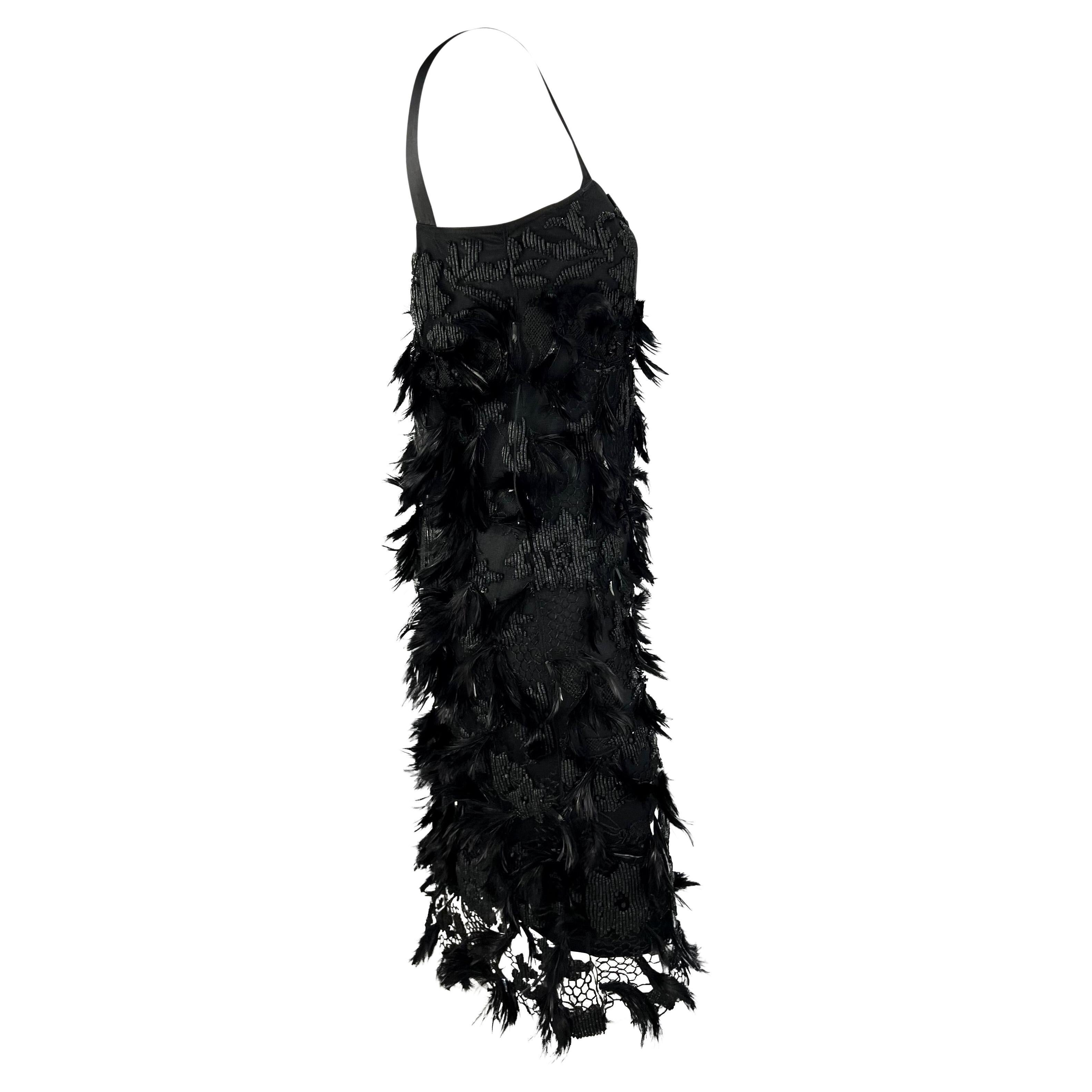 S/S 2001 Yves Saint Laurent by Tom Ford Runway Feather Beaded Ribbon Dress For Sale 1