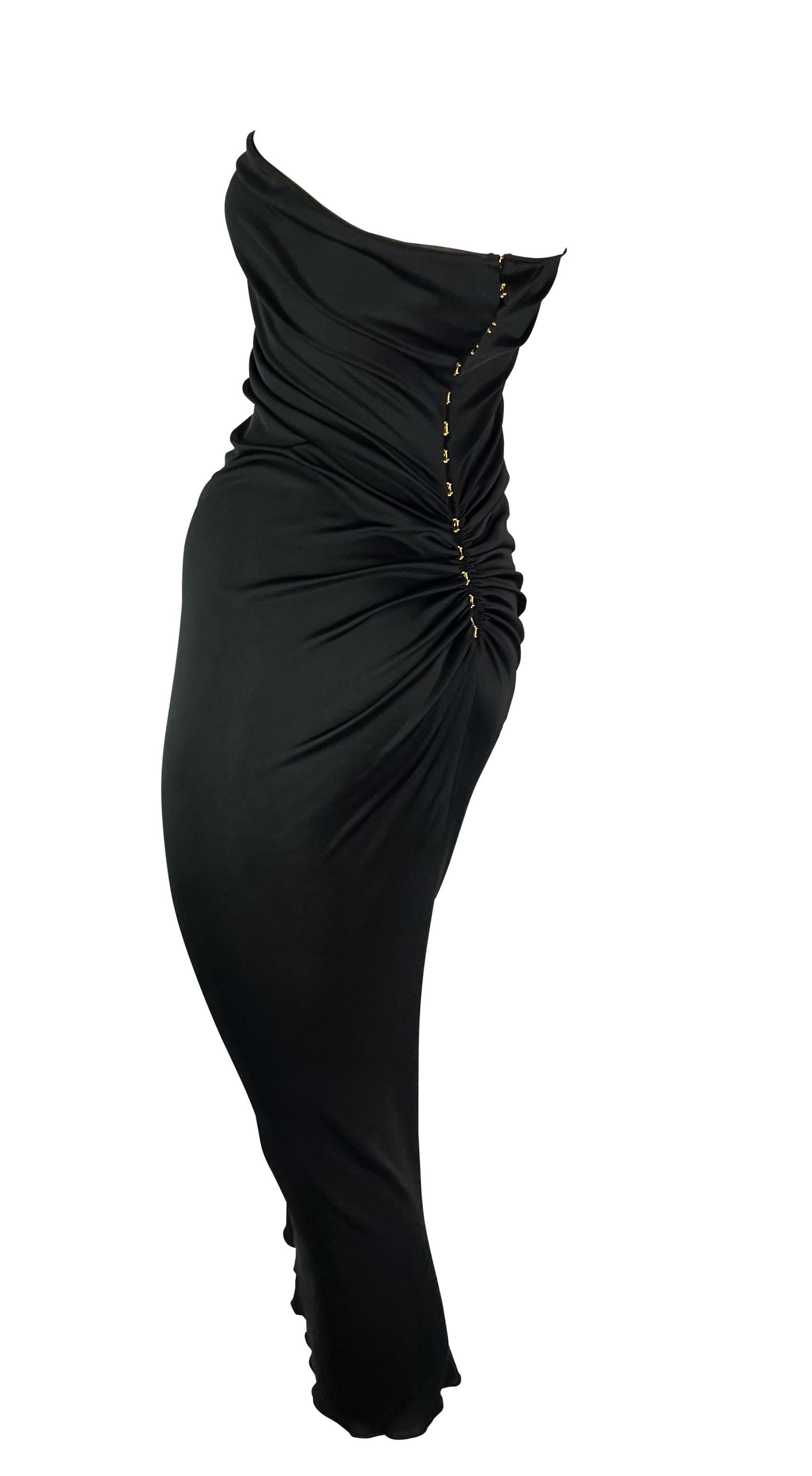 S/S 2001 Yves Saint Laurent by Tom Ford Sheer Black Gold Hook Strapless Dress In Excellent Condition For Sale In West Hollywood, CA
