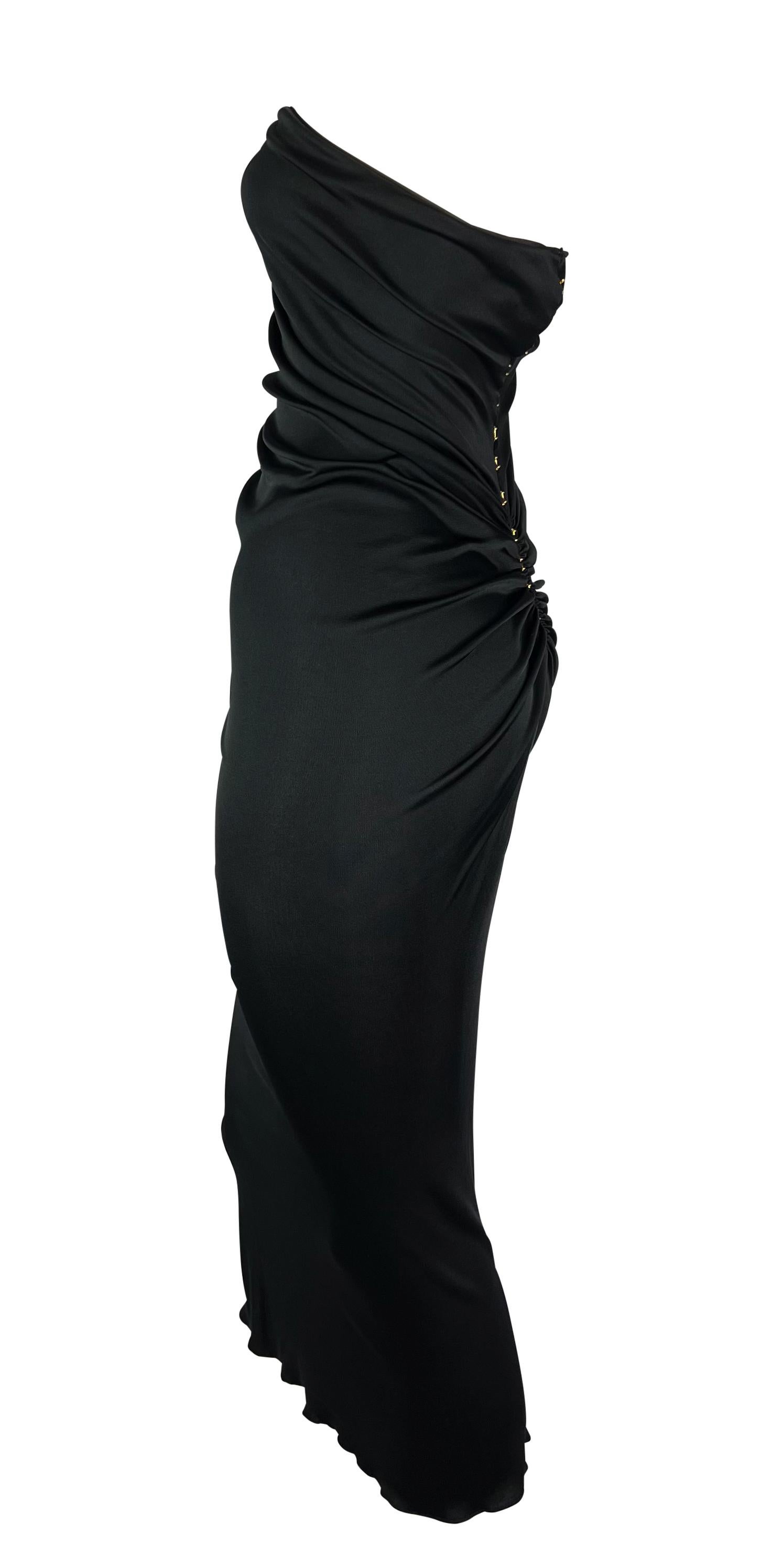 Women's S/S 2001 Yves Saint Laurent by Tom Ford Sheer Black Gold Hook Strapless Dress For Sale