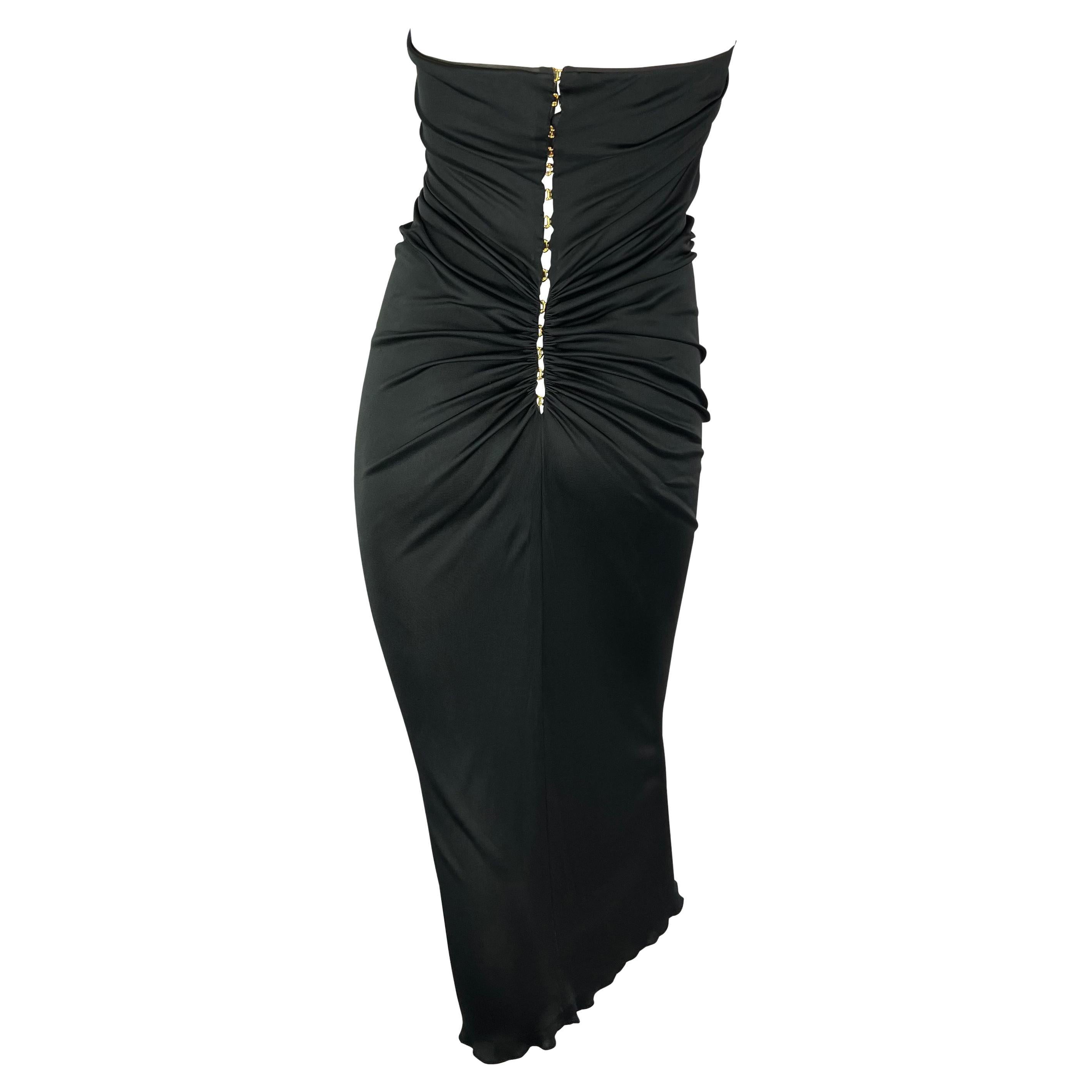 S/S 2001 Yves Saint Laurent by Tom Ford Sheer Black Gold Hook Strapless Dress For Sale