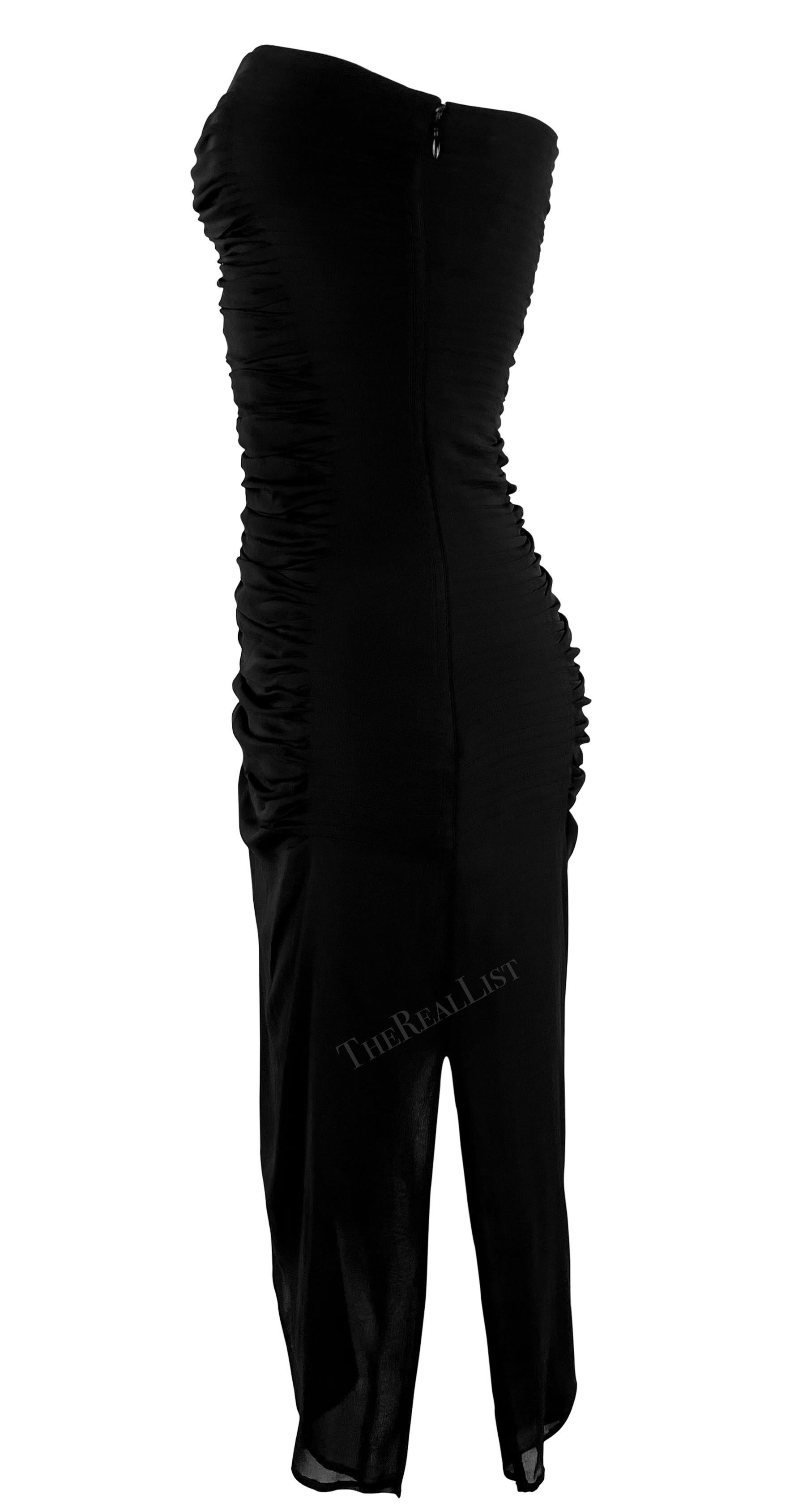 Women's S/S 2001 Yves Saint Laurent by Tom Ford Sheer Black Pleated Strapless Mini Dress For Sale