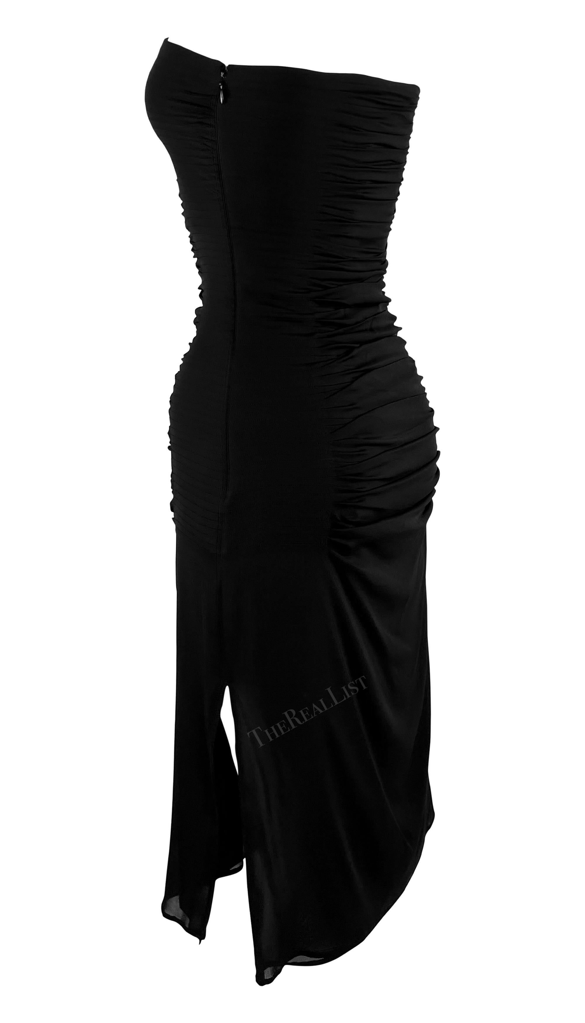 S/S 2001 Yves Saint Laurent by Tom Ford Sheer Black Pleated Strapless Mini Dress For Sale 1