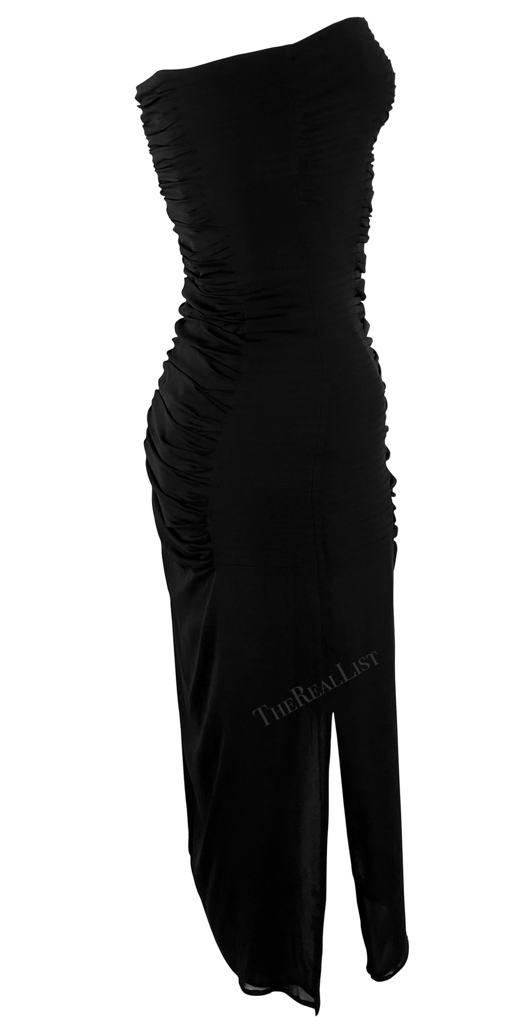 S/S 2001 Yves Saint Laurent by Tom Ford Sheer Black Pleated Strapless Mini Dress For Sale 3