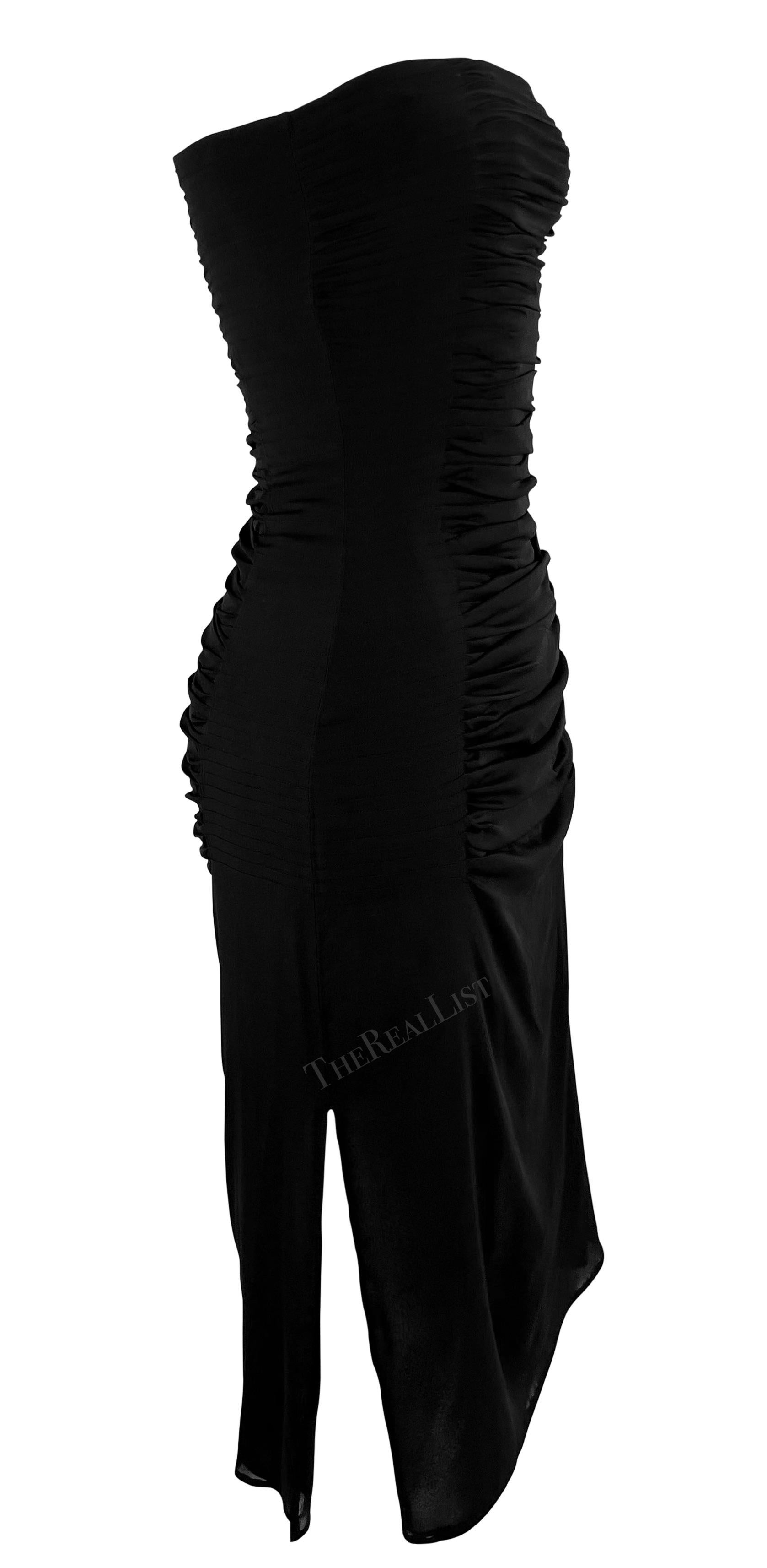 S/S 2001 Yves Saint Laurent by Tom Ford Sheer Black Pleated Strapless Mini Dress For Sale 4