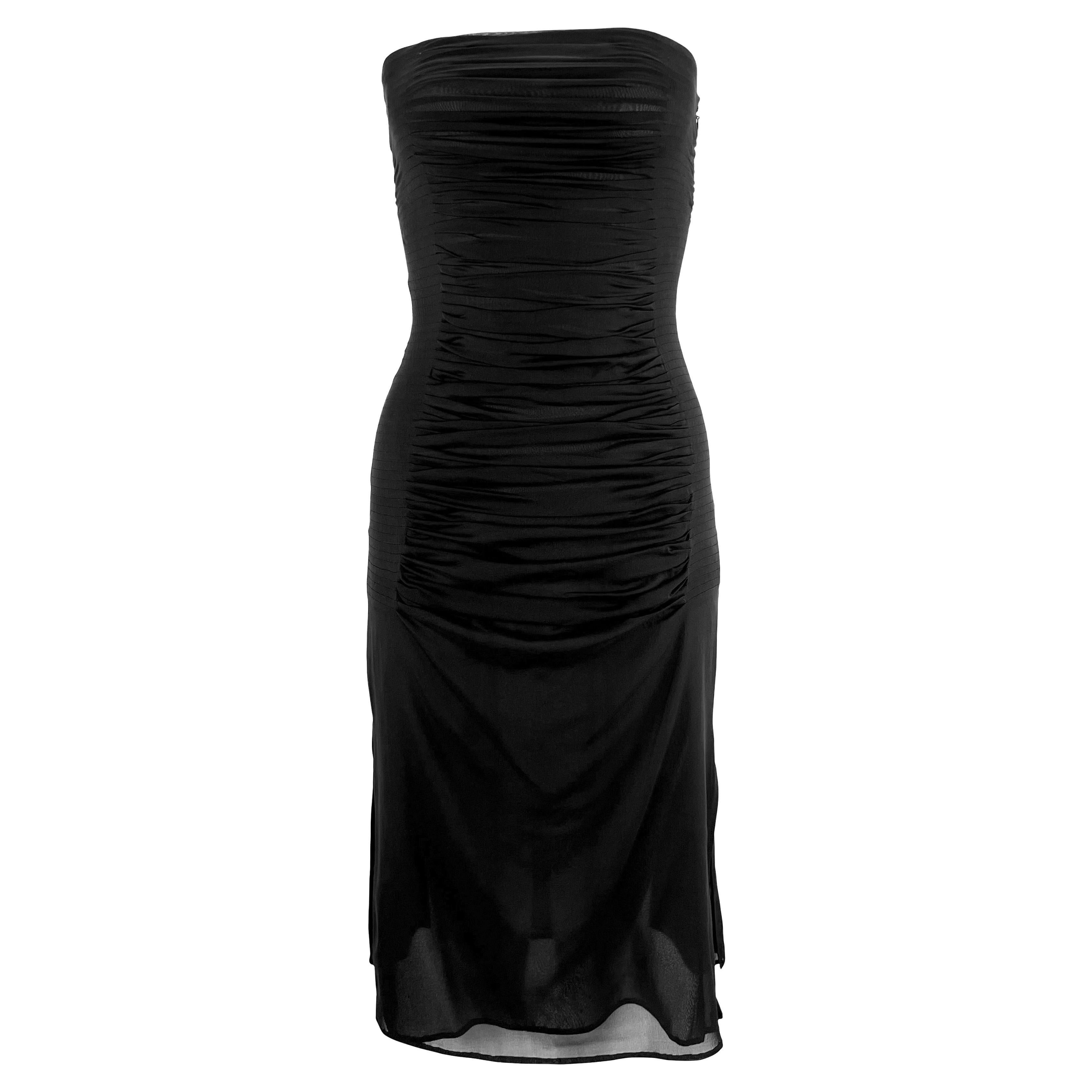 Mini robe bustier plissée noire transparente Yves Saint Laurent by Tom Ford, P/E 2001 en vente