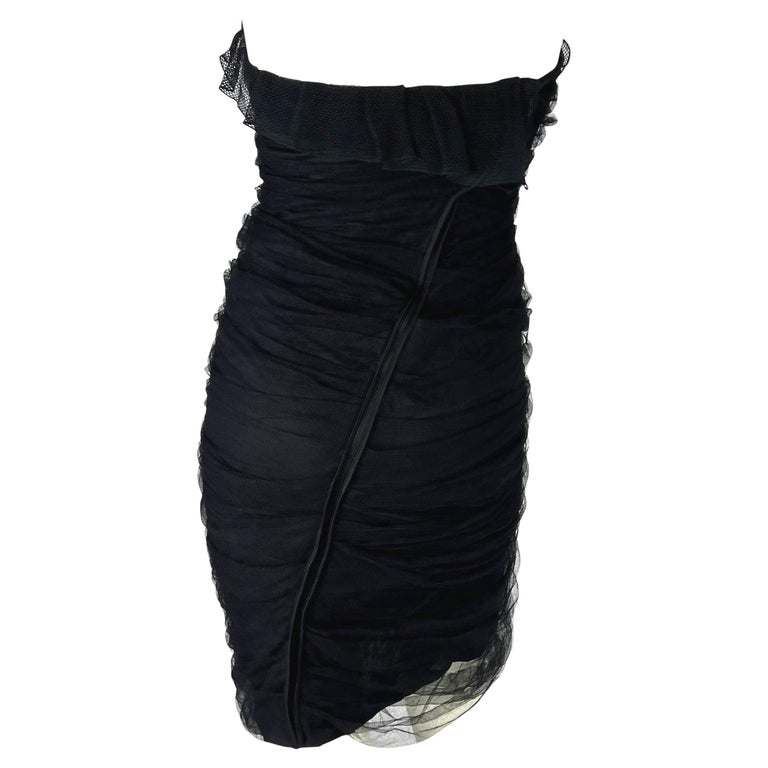Women's S/S 2001 Yves Saint Laurent by Tom Ford Tulle Overlay Mesh Strapless Dress For Sale
