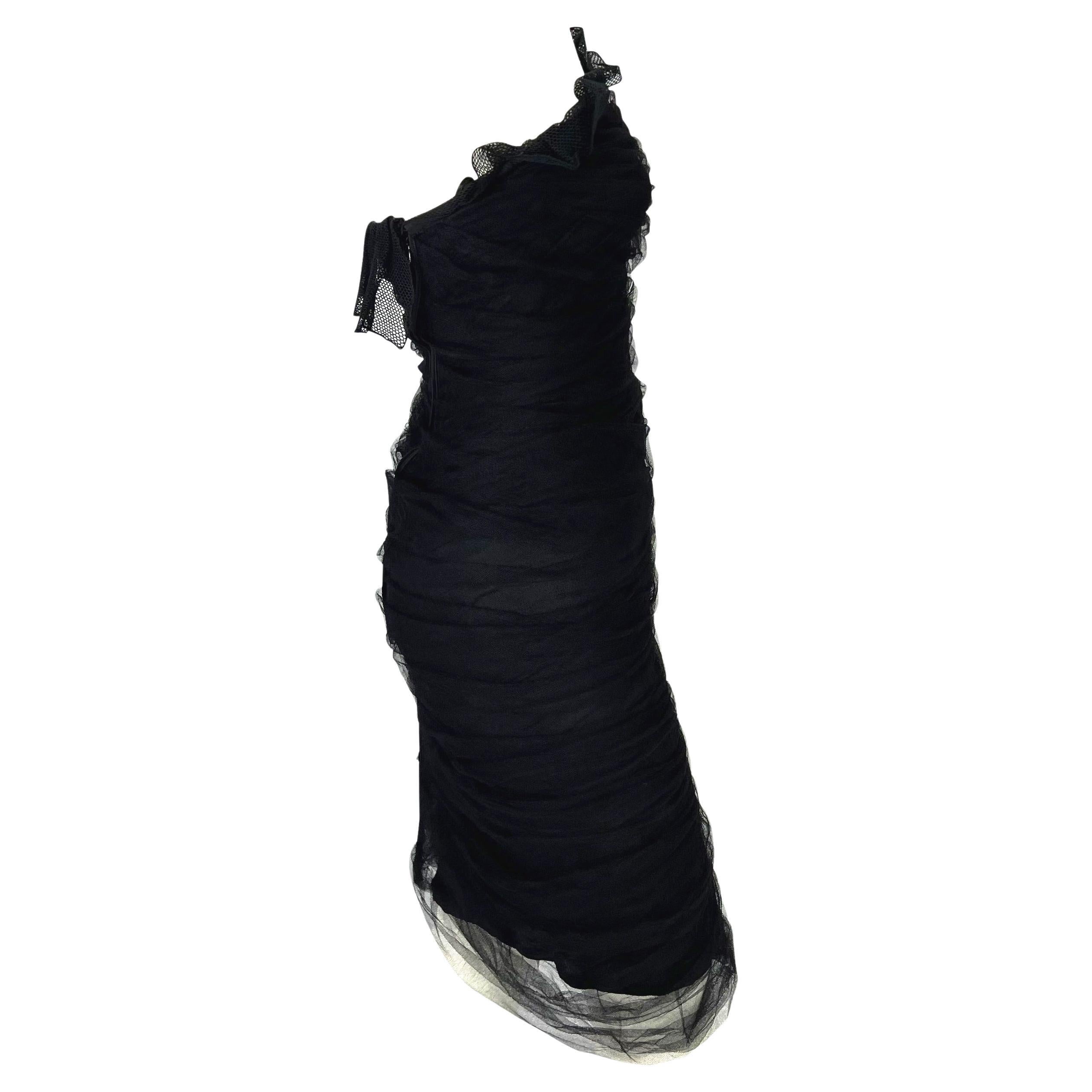 Black S/S 2001 Yves Saint Laurent by Tom Ford Tulle Overlay Mesh Strapless Dress For Sale