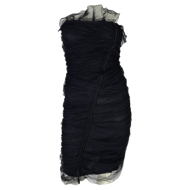 S/S 2001 Yves Saint Laurent by Tom Ford Tulle Overlay Mesh Strapless Dress For Sale