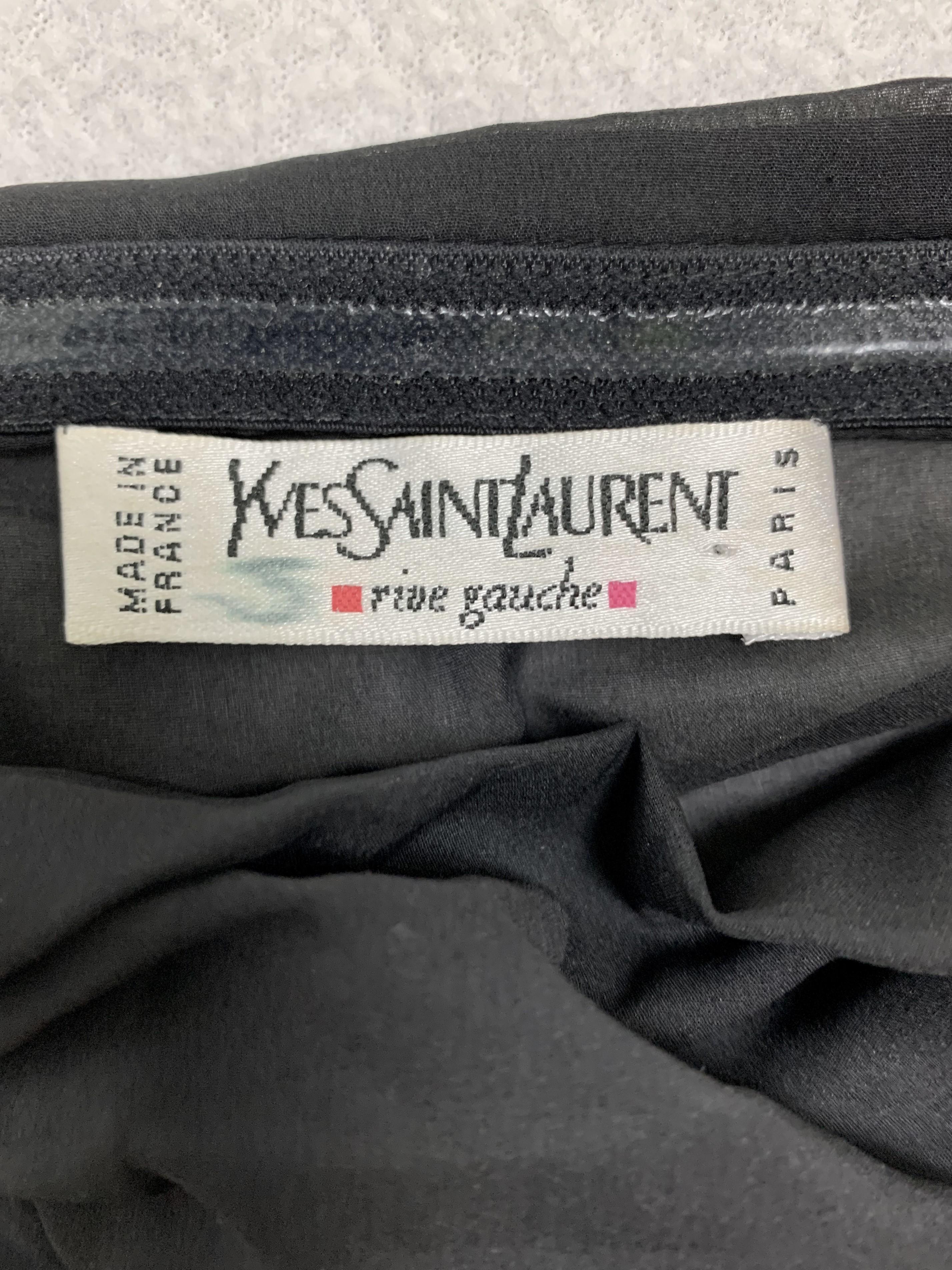 Women's S/S 2001 Yves Saint Laurent Sheer Black Silk Ruched Strapless Top & Skirt Set