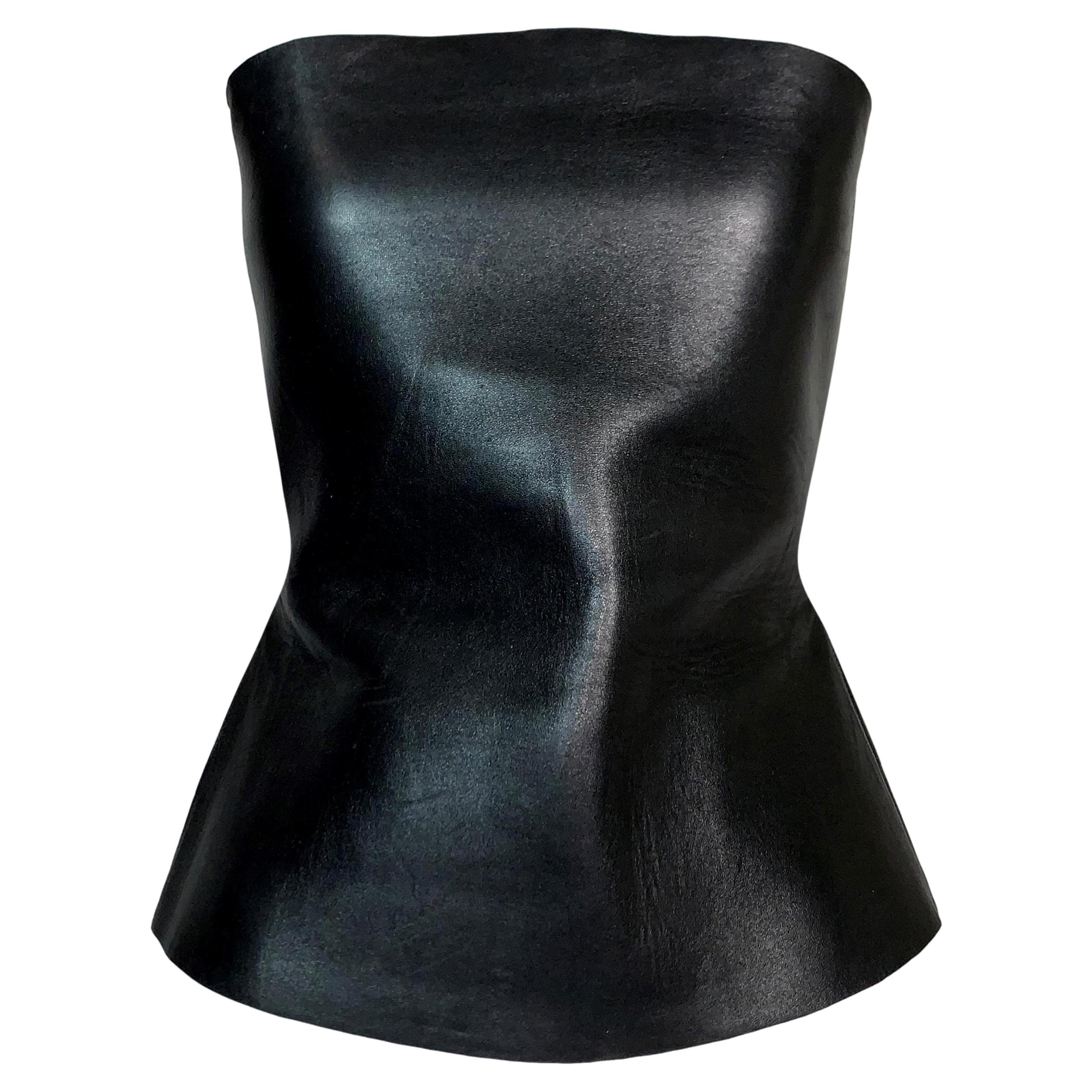 S/S 2001 Yves Saint Laurent Tom Ford Black Leather Strapless Bustier Top