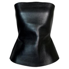 S/S 2001 Yves Saint Laurent Tom Ford Black Leather Strapless Bustier Top