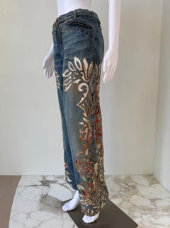 S/S 2002 Blue Denim “Baroque Cutout Floral” Embroidered Jeans