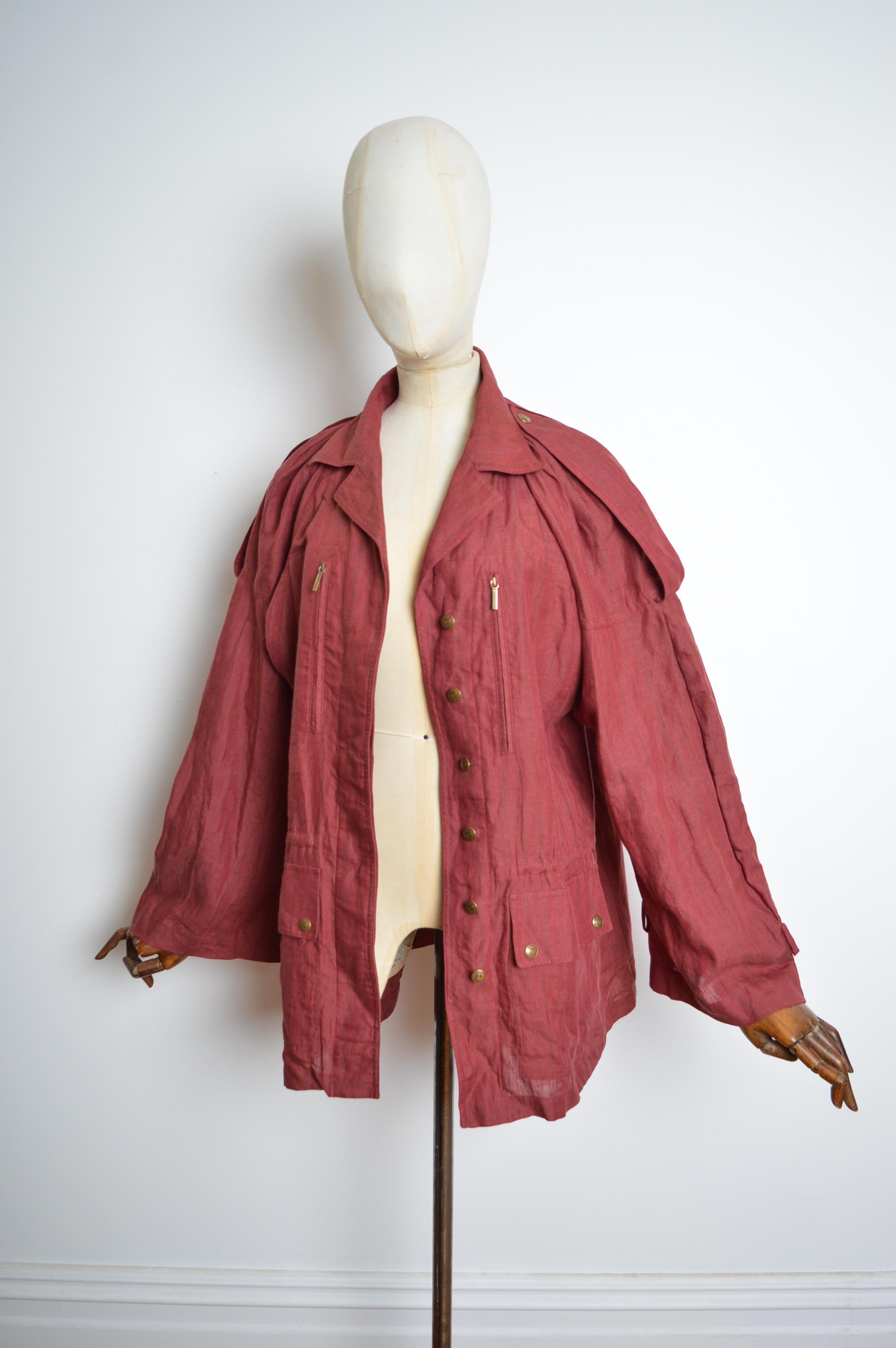 S/S 2002 Burgundy Christian Dior by John Galliano crinkled Linen Parka Jacket For Sale 10