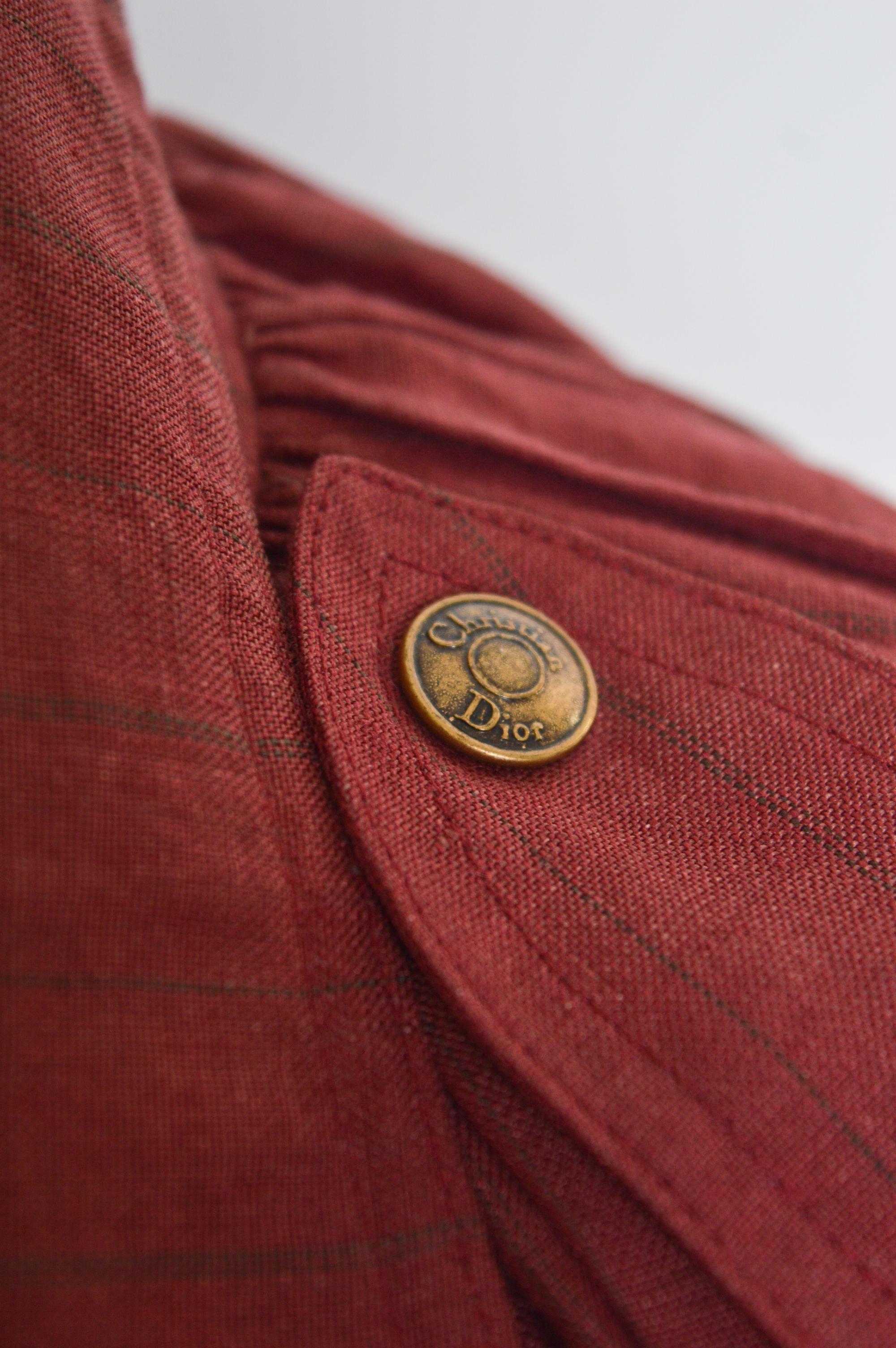 S/S 2002 Burgundy Christian Dior by John Galliano crinkled Linen Parka Jacket In Excellent Condition For Sale In Sheffield, GB