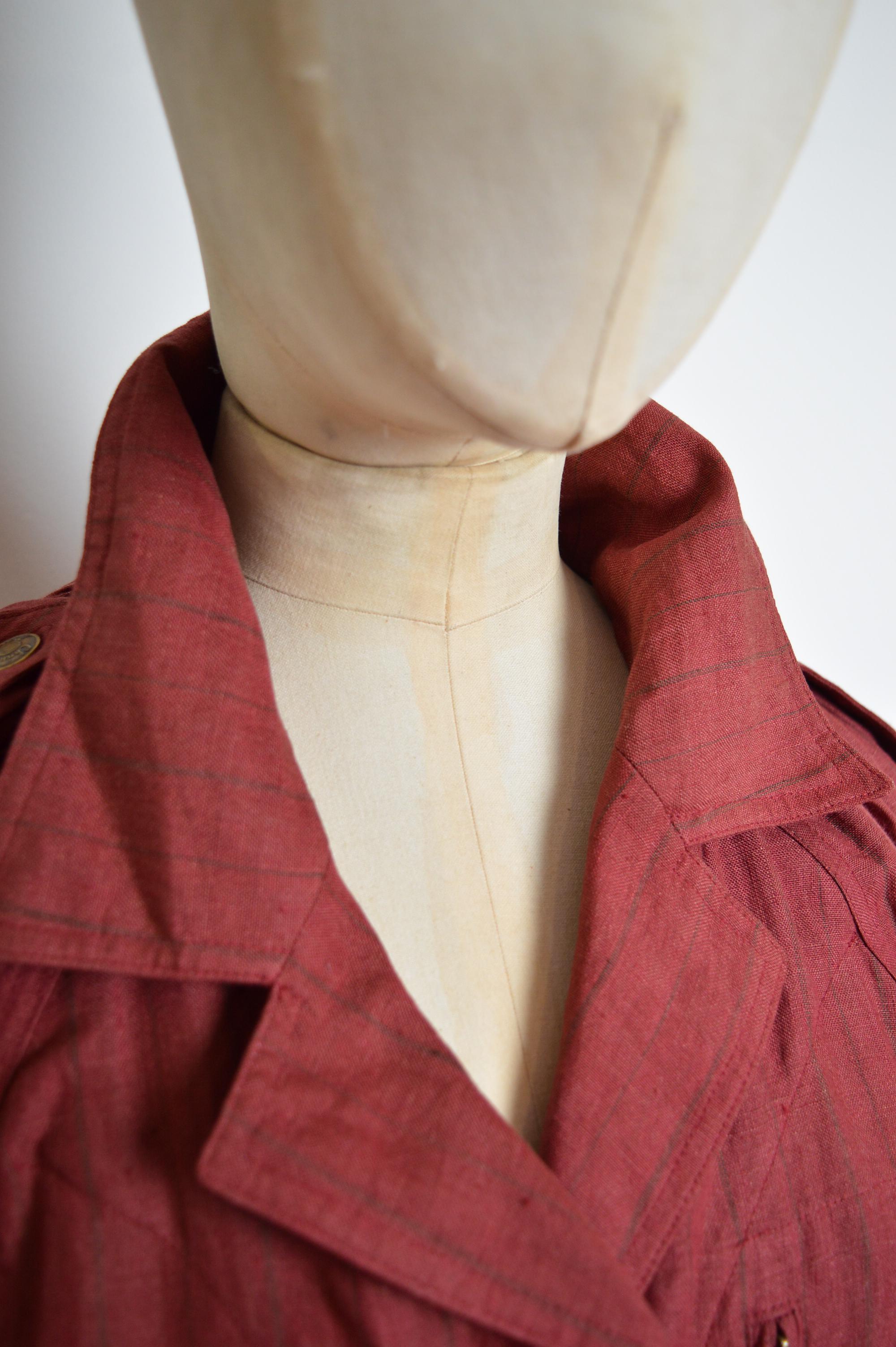 Women's S/S 2002 Burgundy Christian Dior by John Galliano crinkled Linen Parka Jacket For Sale