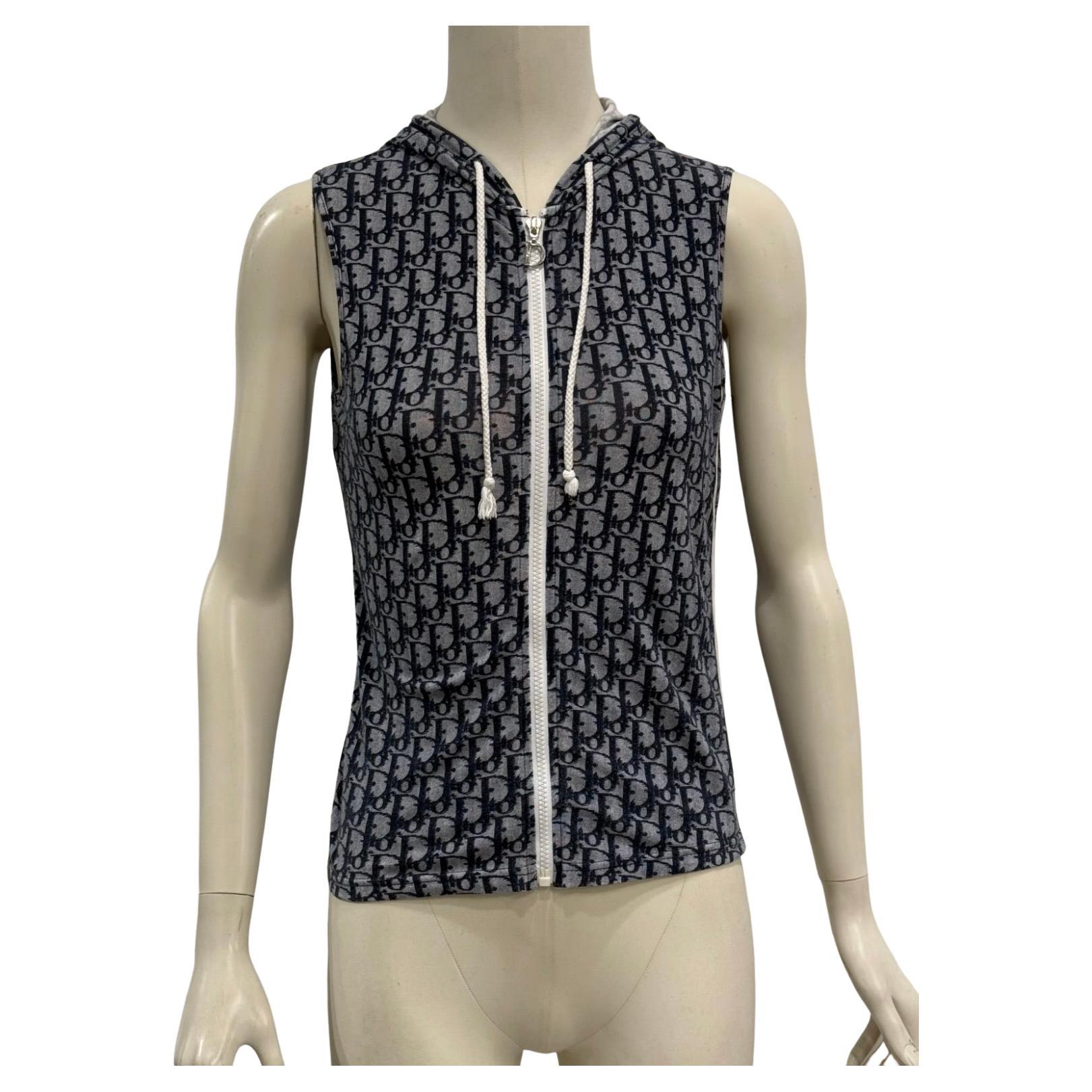 S/S 2002 Christian Dior by Galliano monogram zipped vest with hoodie For Sale