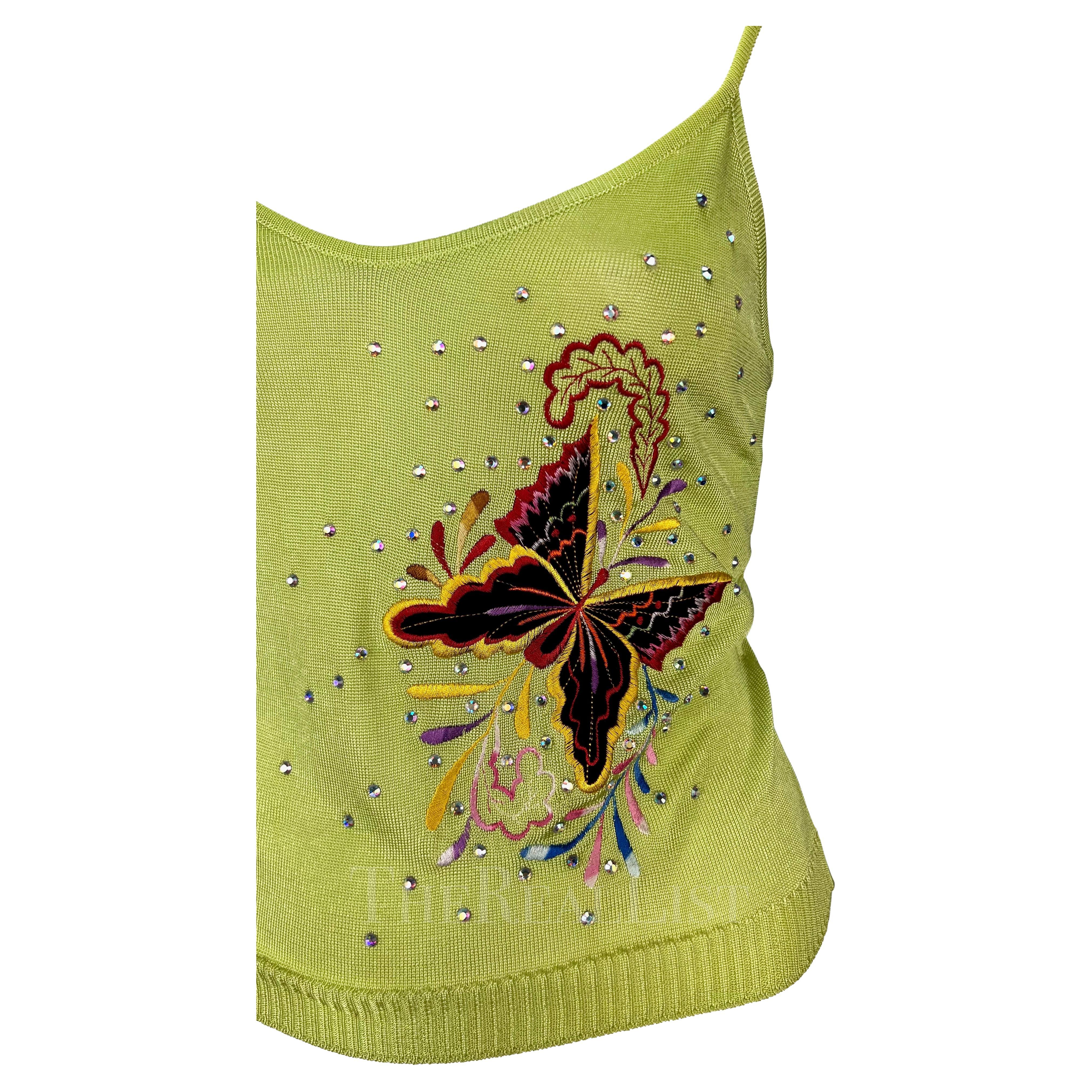 Women's S/S 2002 Christian Dior by John Galliano Butterfly Embellished Knit Tank Top 
